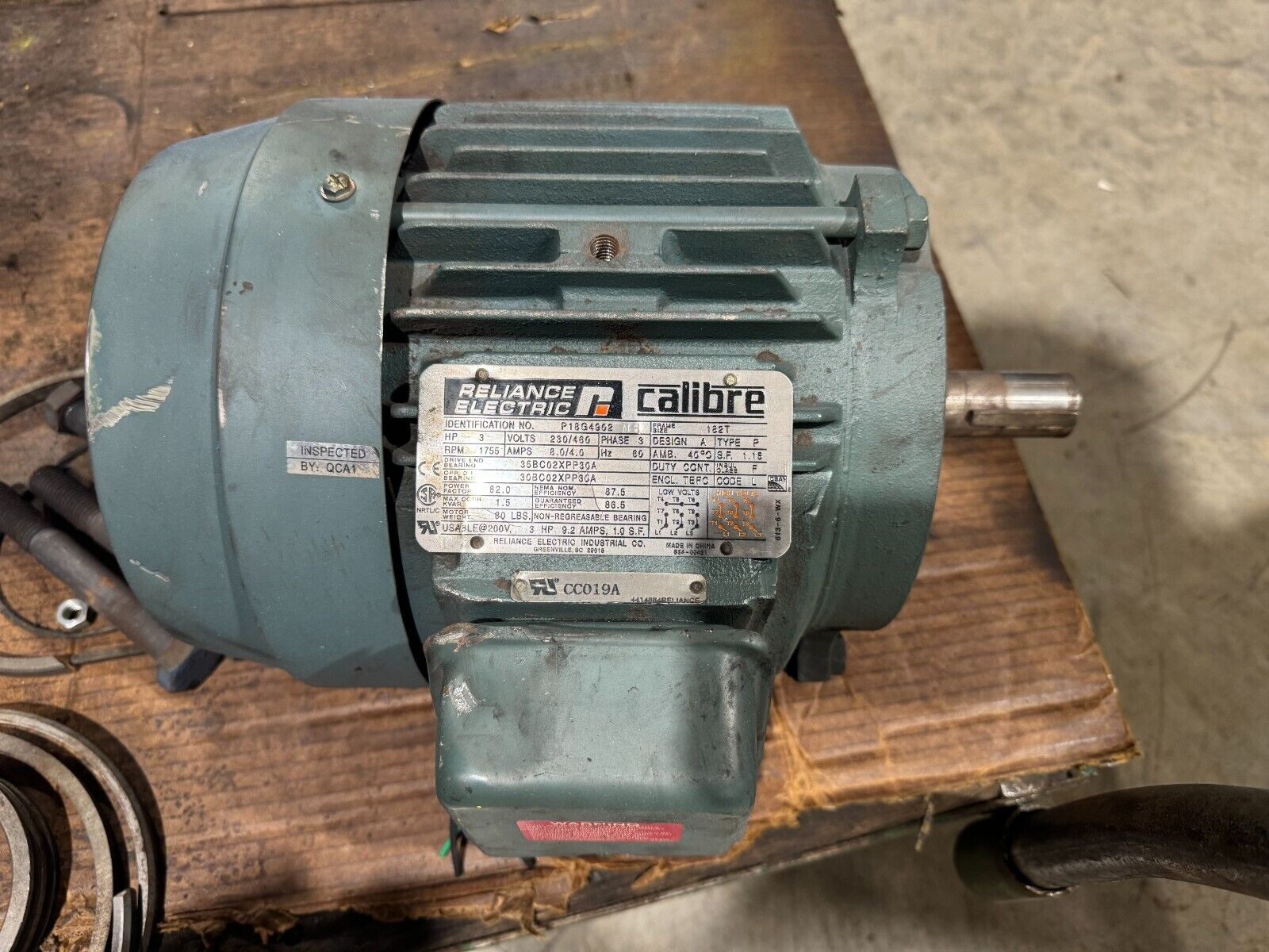 USED RELIANCE 3HP 1755RPM 182T 230/460V. FRAME MOTOR P18G4902