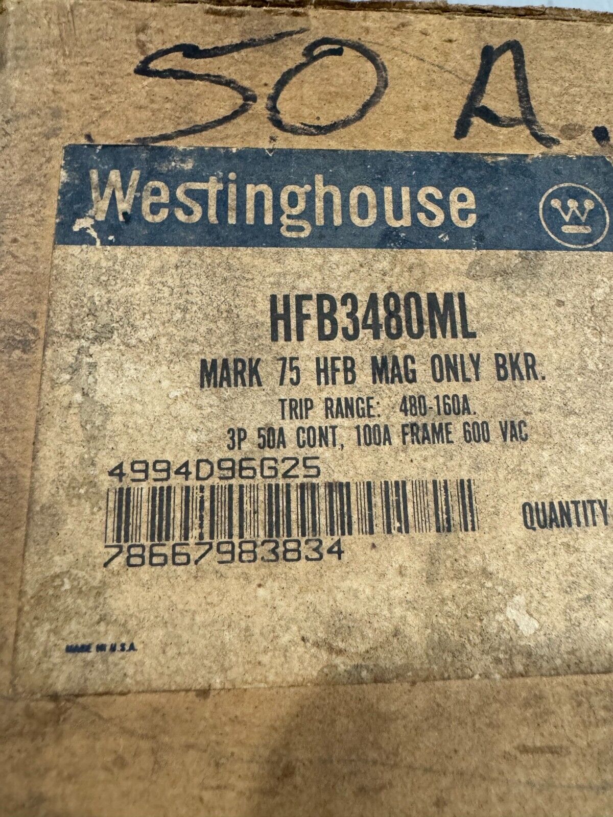 NEW IN BOX WESTINGHOUSE 3 POLE 50AMP HFB CIRCUIT BREAKER HFB3480ML