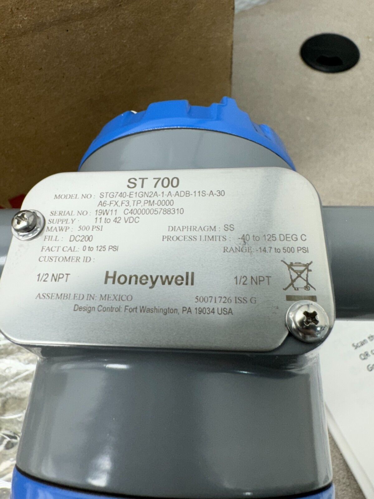 HONEYWELL STG700 TRANSMITTER STG740-E1GN2A-1-A-ADB-11S-A-30A6-FX,F3,T,P,PM-0000