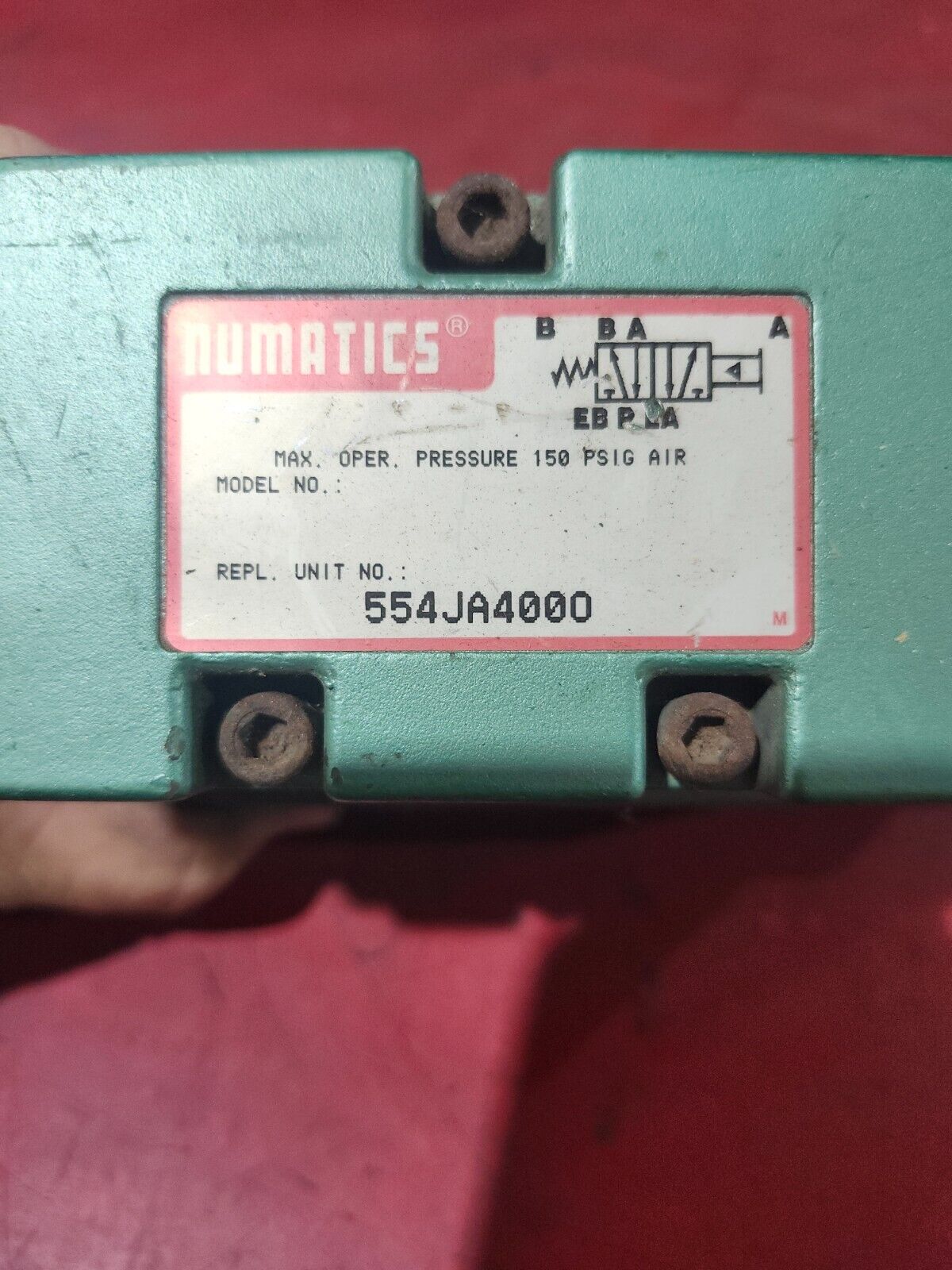 USED NUMATICS SOLENOID VALVE OPERATING PRESSURE 150PSI 554JA4000