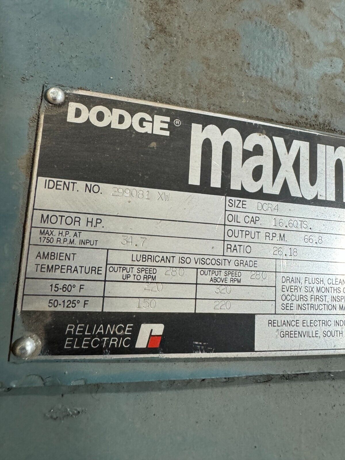 NEW DODGE MAXUM DCR4 GEAR BOX SPEED REDUCER 26.18 RATIO 299081