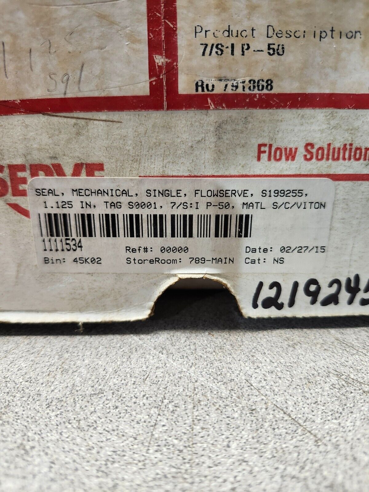 NEW IN BOX FLOWSERVE MECHANICAL SEAL SINGLE SHAFT SIZE 1.125'' S199255