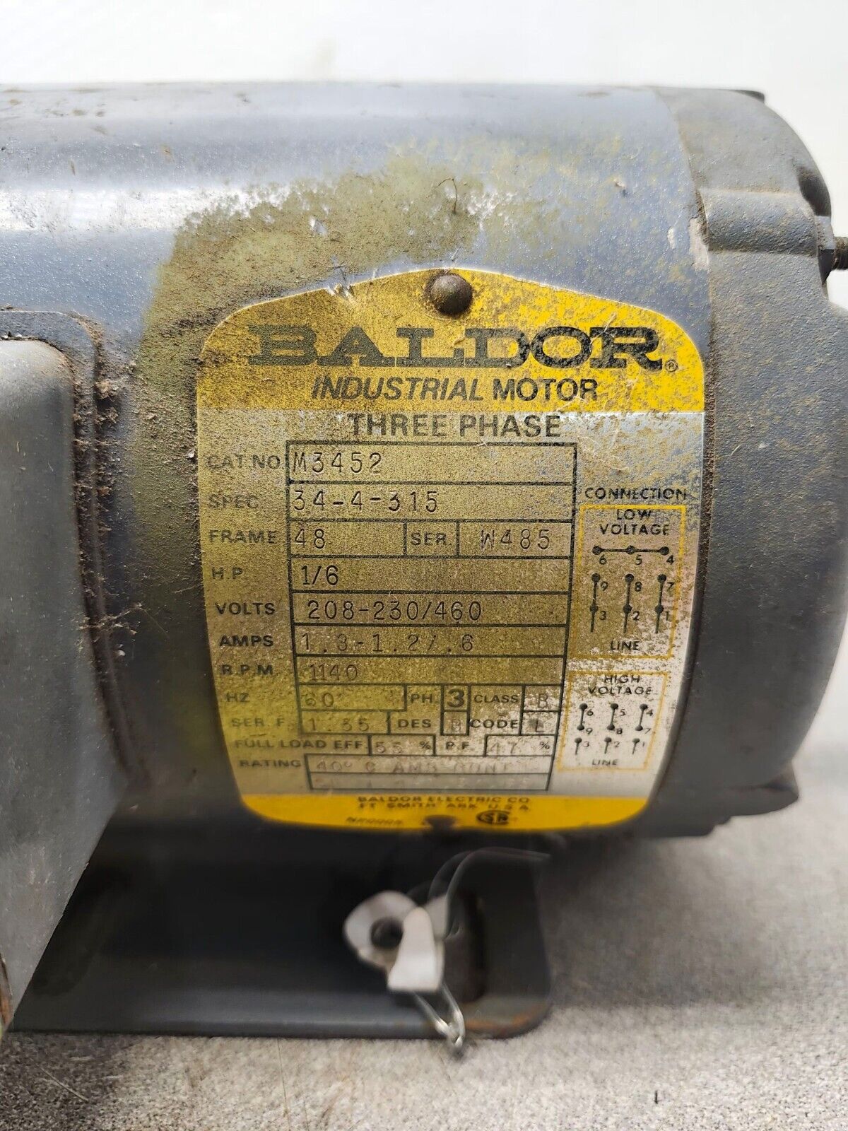 USED BALDOR THREE PHASE INDUSTRIAL MOTOR M3452 34-4-315