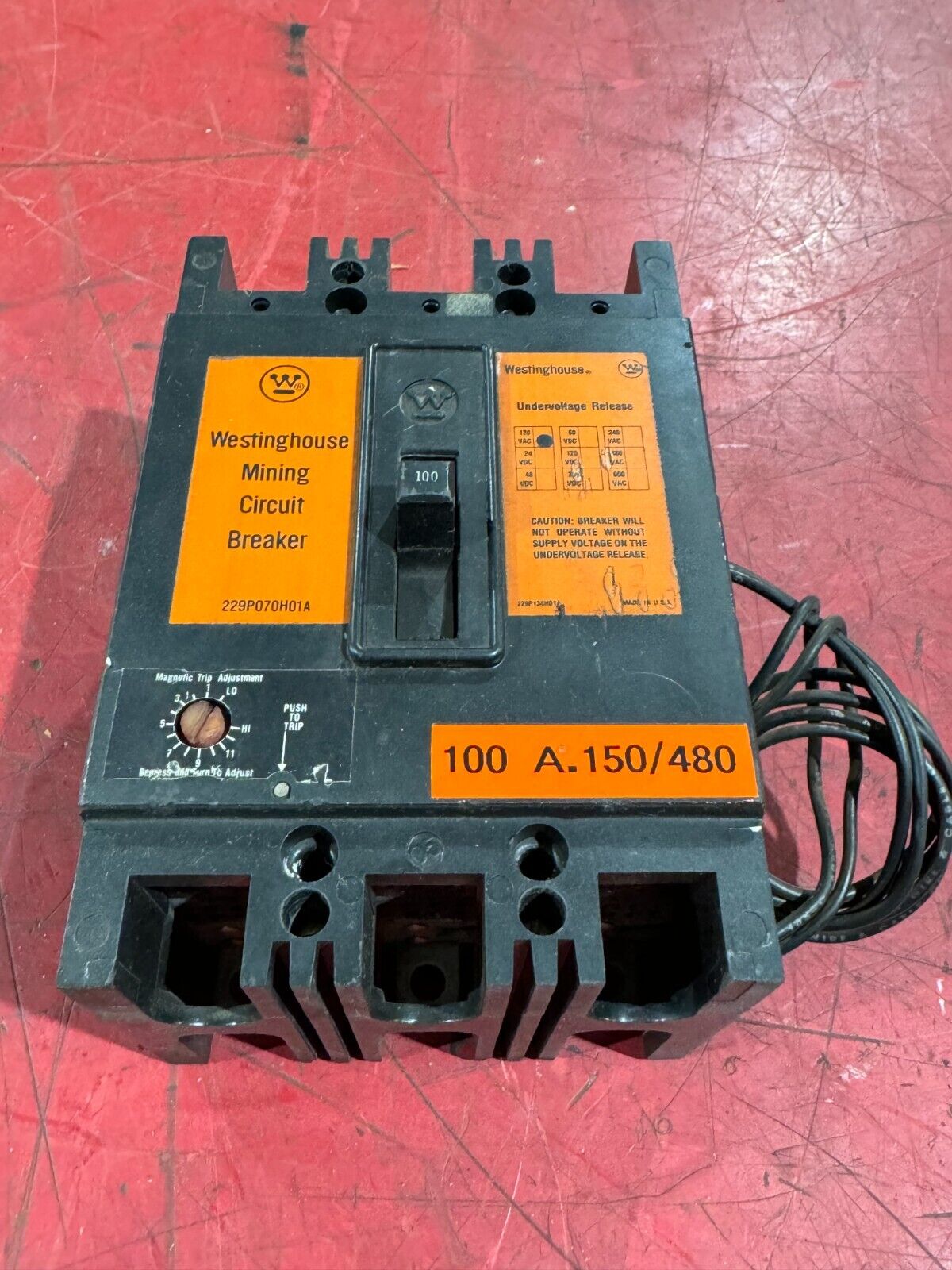 USED WESTINGHOUSE 100AMP 3POLE MINING CIRCUIT BREAKER 229P070H01A