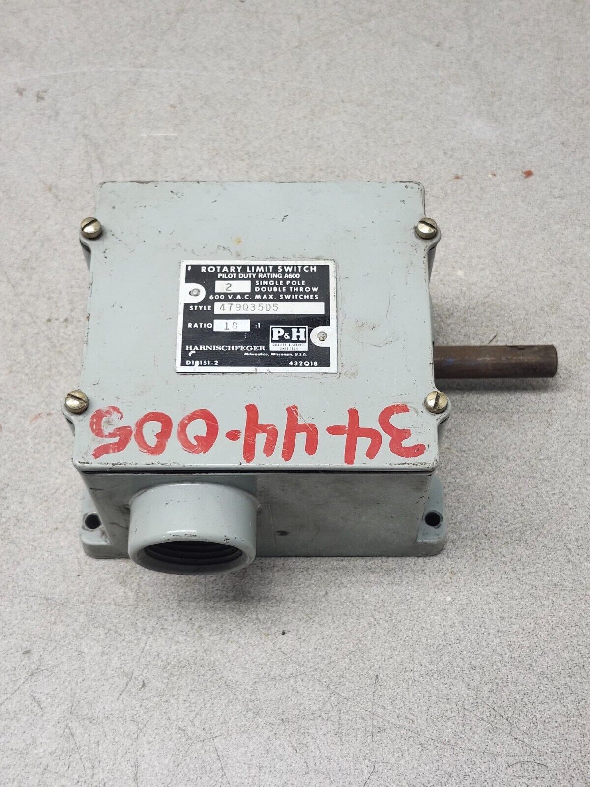 USED P&h Harnischfeger 479Q35D5 Rotary Limit Switch 18:1 RATIO