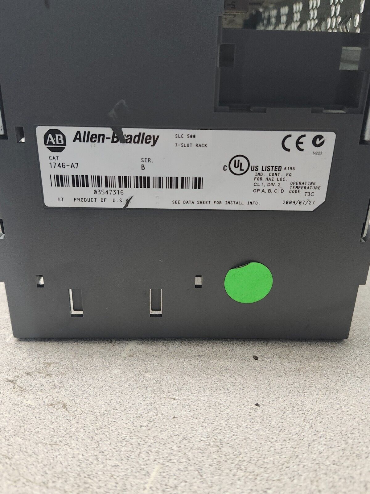 USED ALLEN BRADLEY 1746-A7 W/ SLC 500 7-Slot Rack SER A