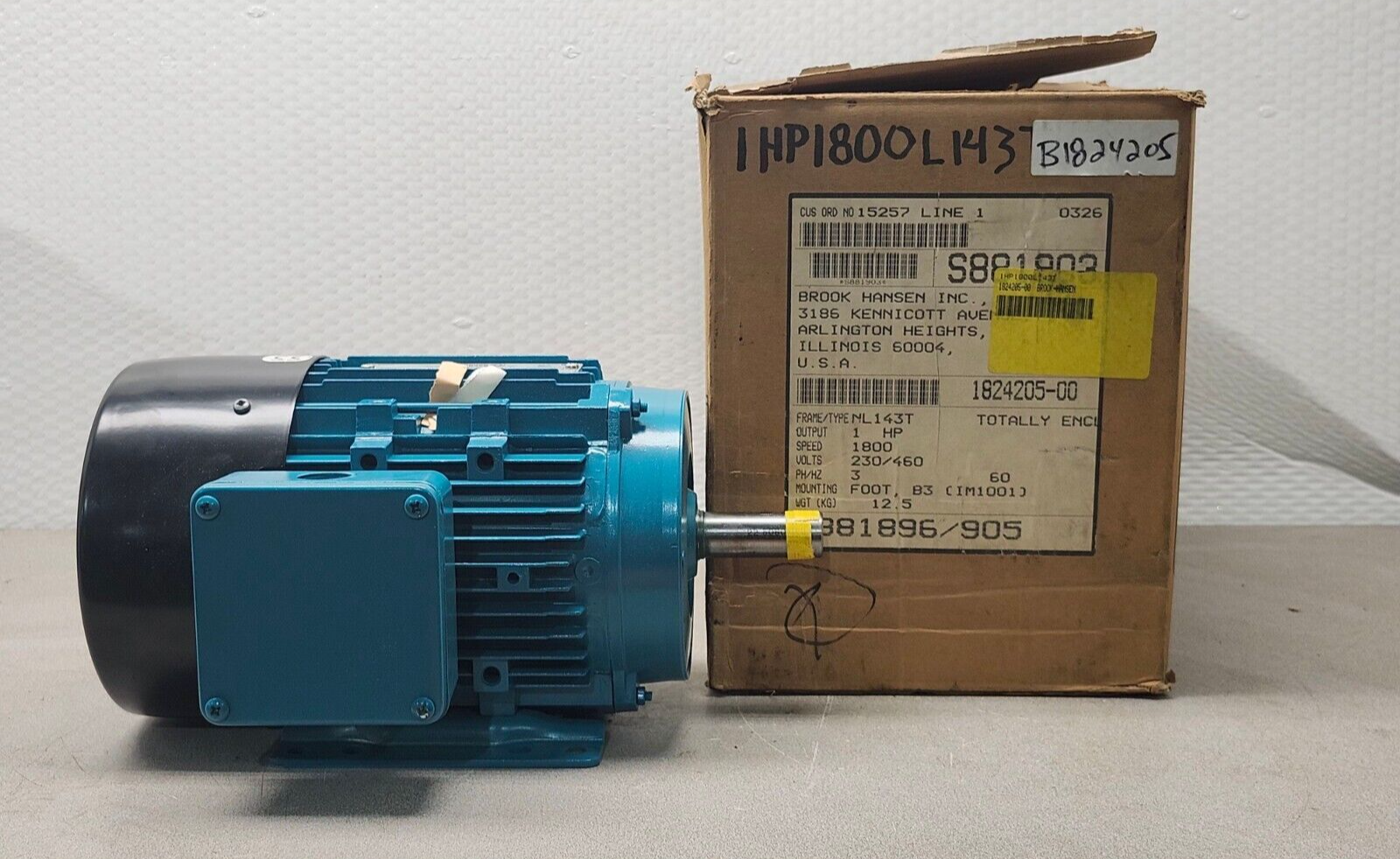 NEW IN BOX BRROK HANSEN 1HP 1720RPM MOTOR 230/460V. L143T FRAME 1824205-00