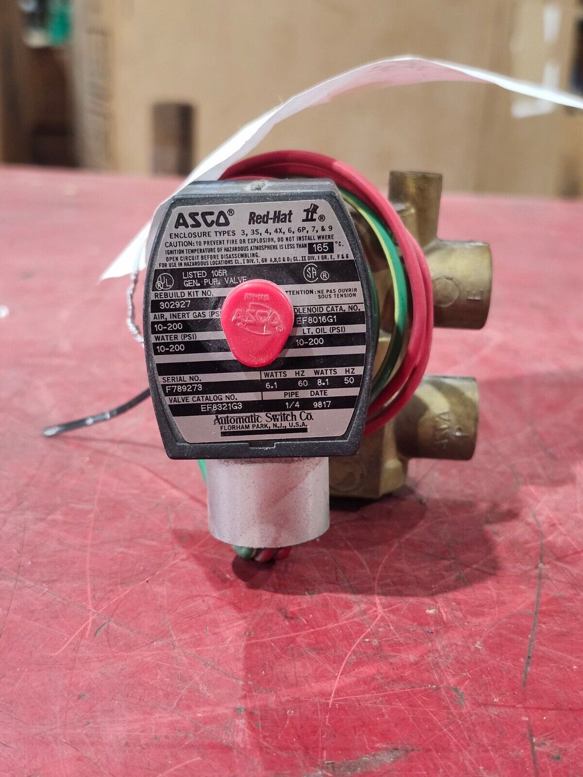 NEW ASCO RED HAT SOLENOID VALVE 1/4" 110/120V. COIL EF8321G3