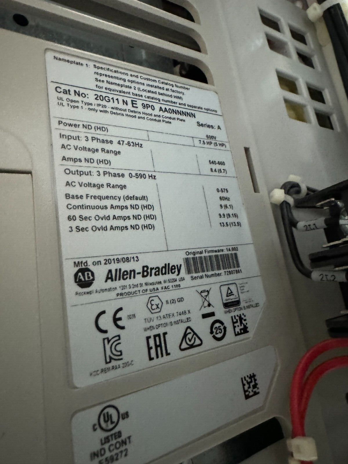 NEW ALLEN-BRADLEY POWERFLEX 755 DRIVE 20G11NE9P0AA0NNNNN IN MCC BUCKET PANEL