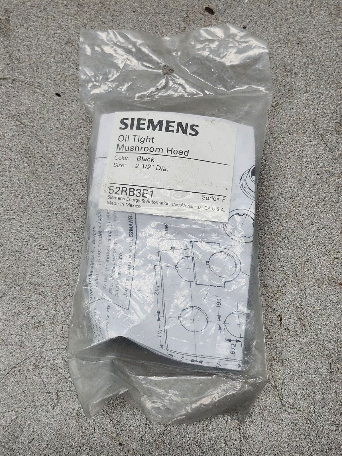 NEW IN PACKAGE SIEMENS OIL TIGHT MUSHROOM HEAD 52RB3E1 SER.F