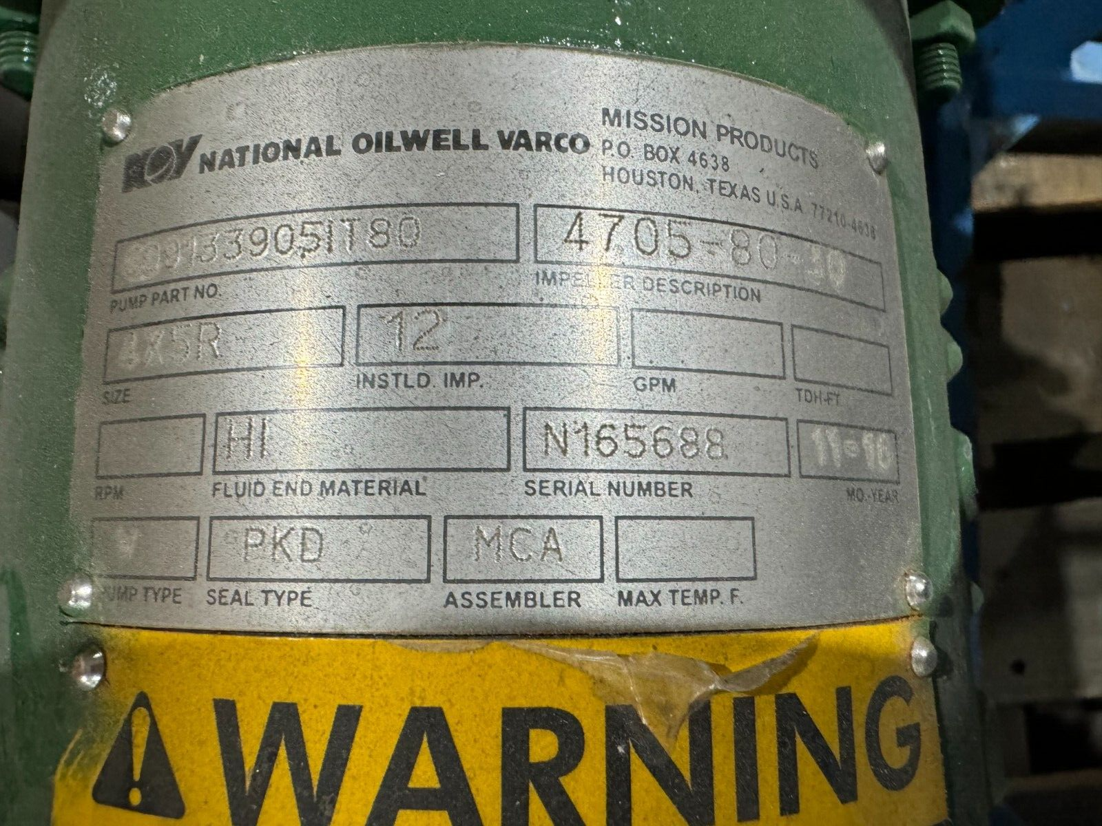 NEW NATIONAL OILWELL 4X5R -12 PUMP MISSION 609133905IT80 IMPELLER 4705-80-30