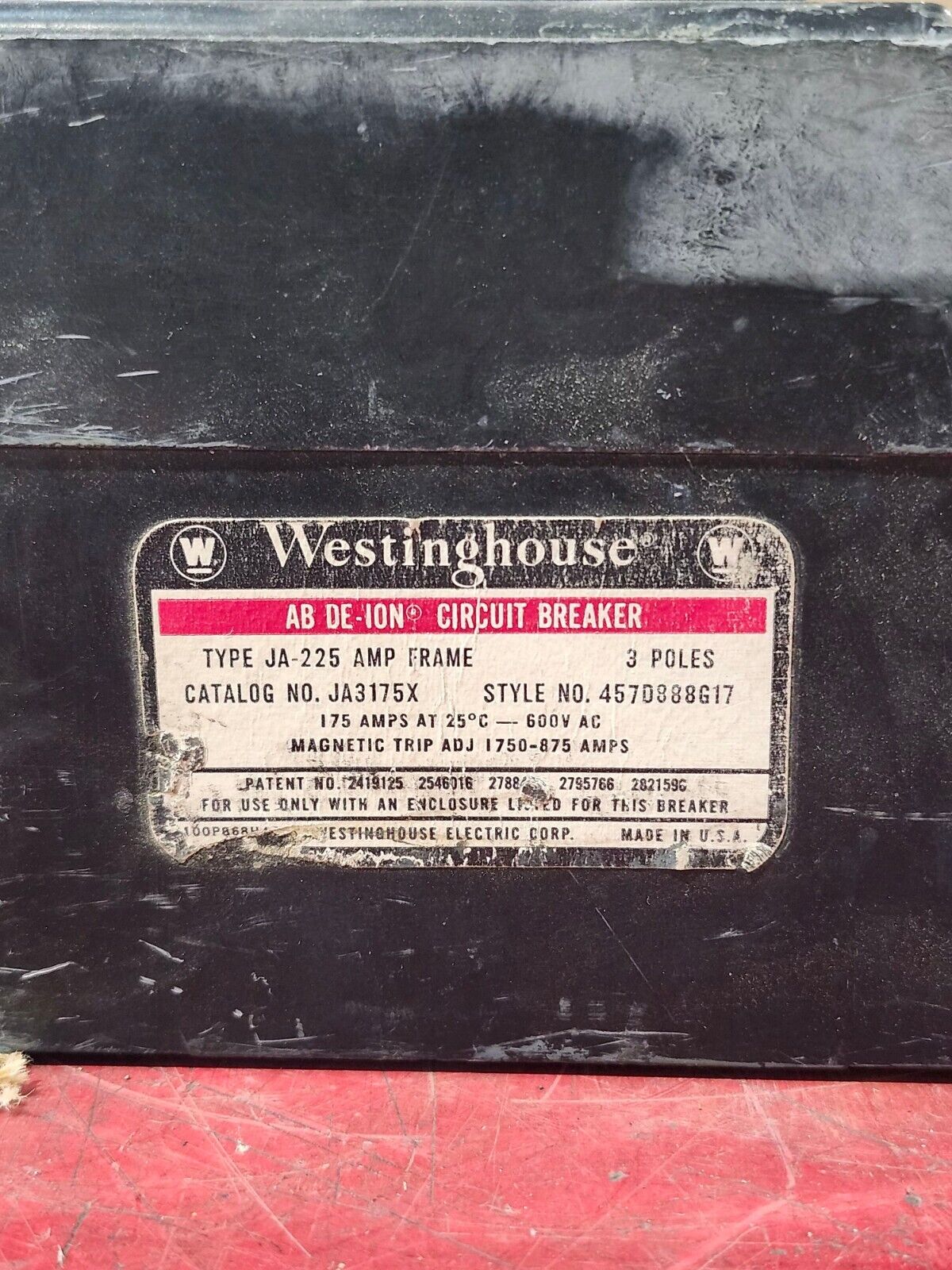 USED WESTINGHOUSE AB DE-ION 3 POLE 175AMP CIRCUIT BREAKER JA3175X