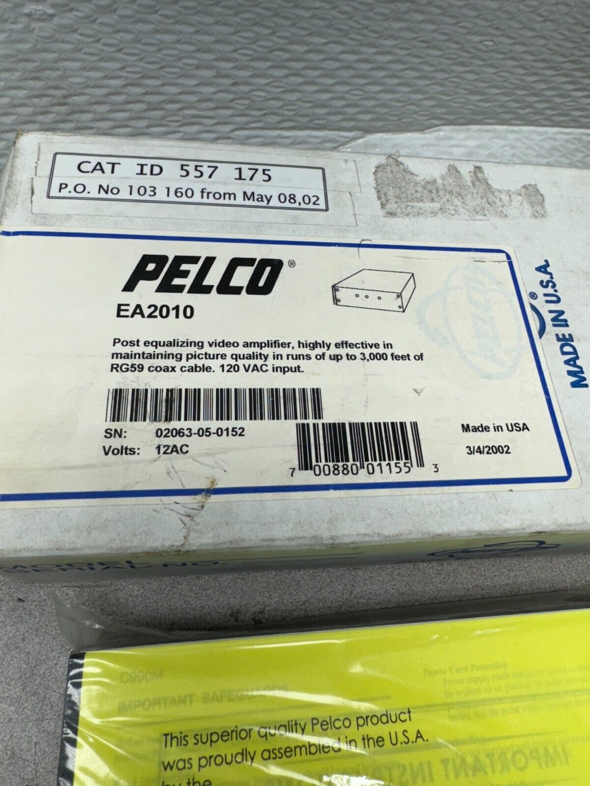 NEW IN BOX PELCO EQUALIZING AMPLIFIER EA2010