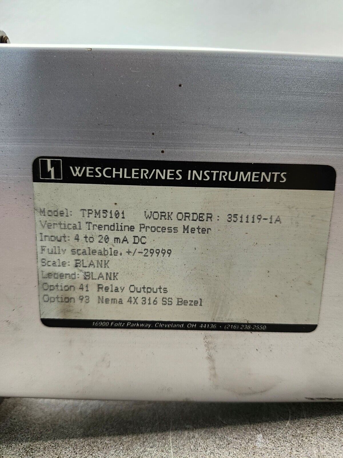 USED WESCHLER VERTICAL PROCESS METER TPM5101