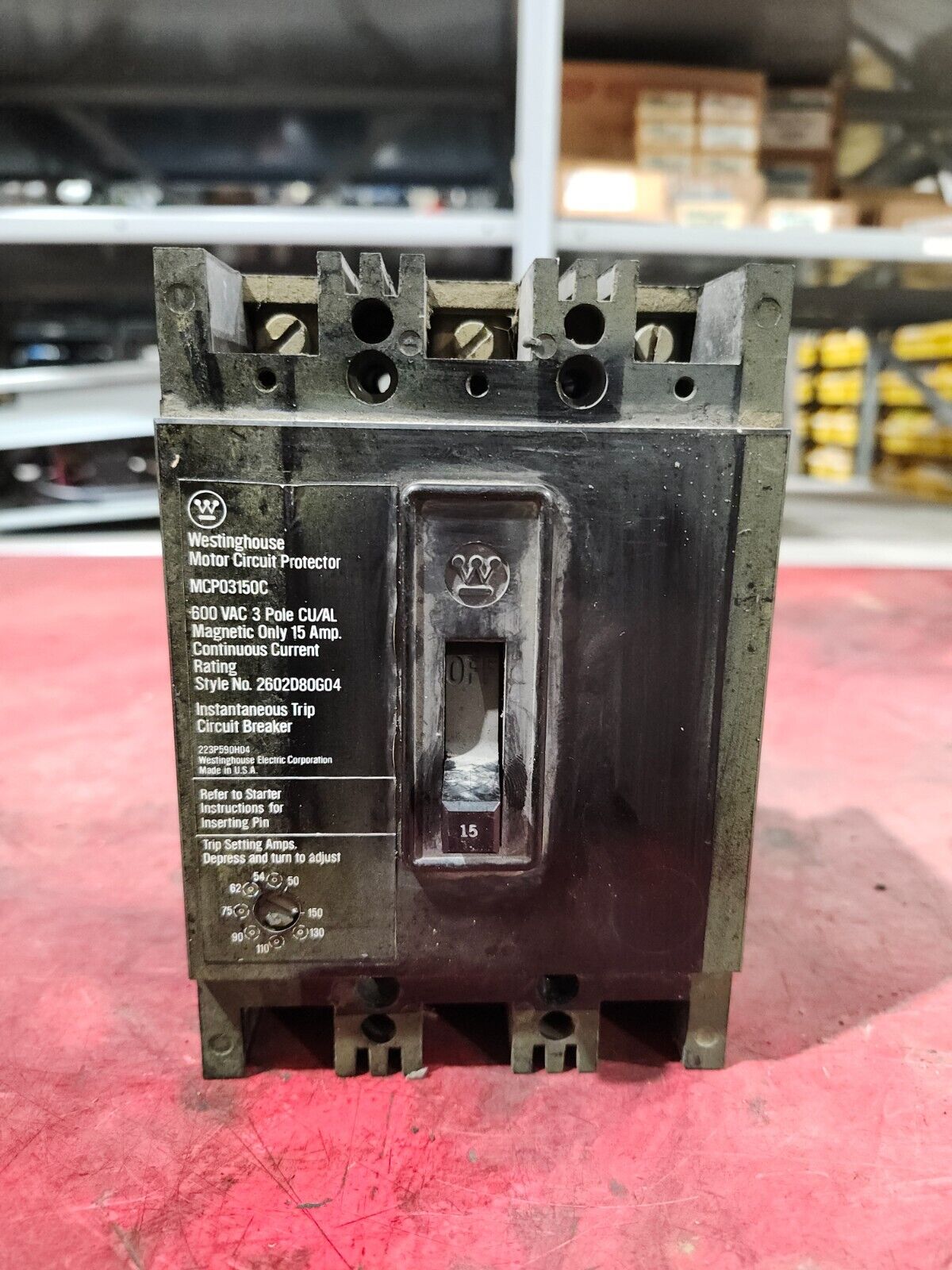 USED WESTINGHOUSE CIRCUIT BREAKER 15A 600VAC 3-POLE MCP03150C