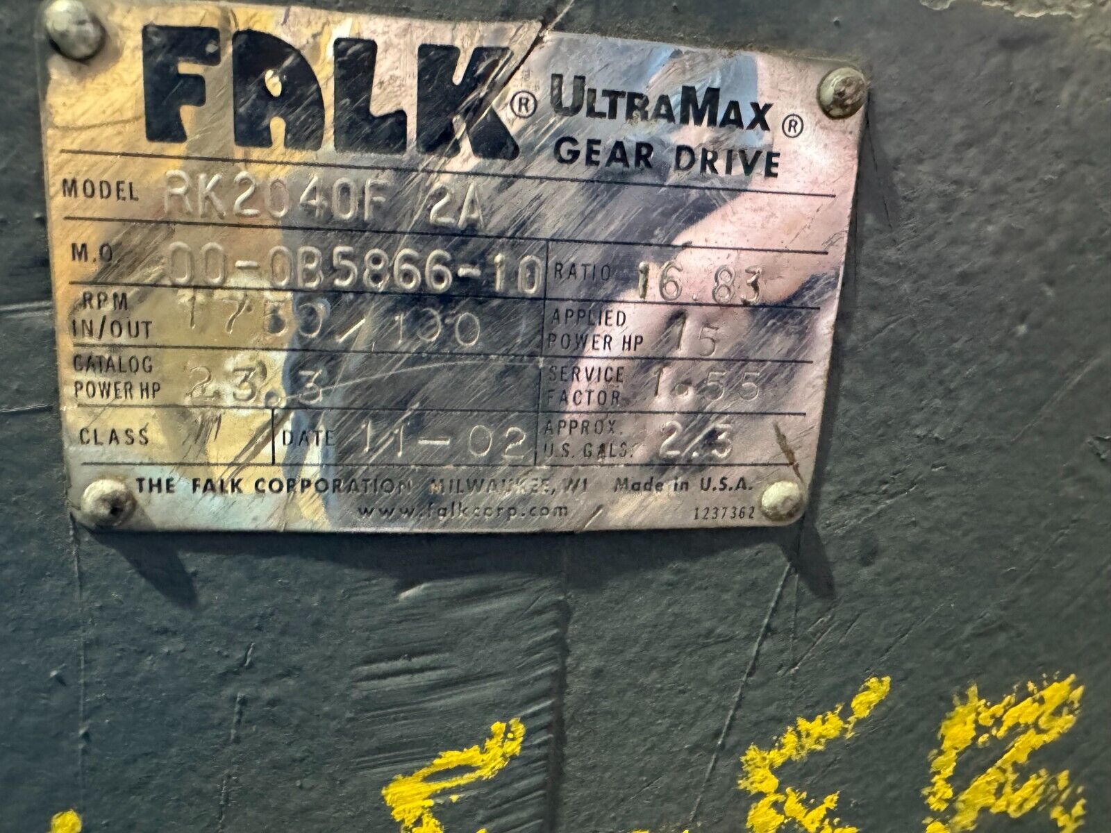 UNUSED SURPLUS FALK ULTRAMAX GEAR DRIVE 16.83 RATIO REDUCER RK2040F 2A