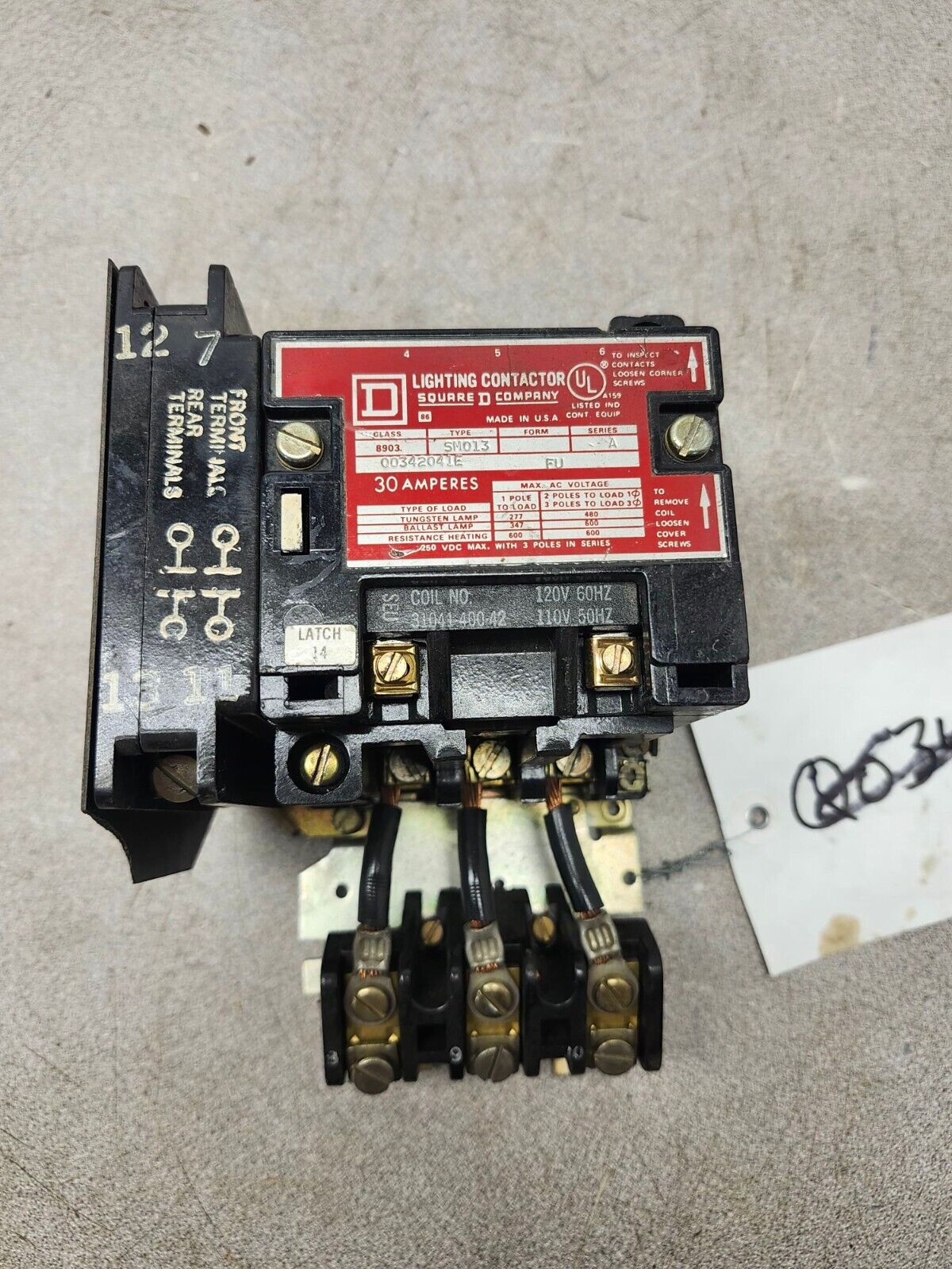 USED SQUARE D Lighting Magnetic Contactor 250V, 3 POLES SER A 8903SM013