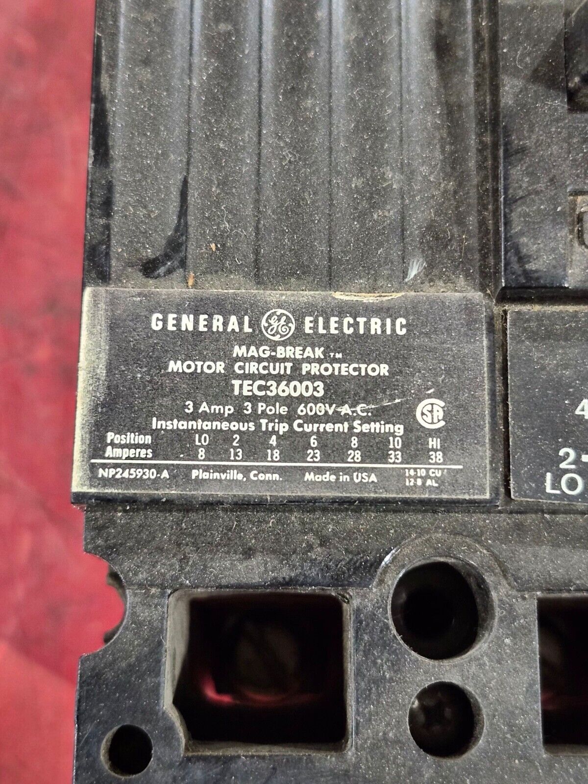 USED GENERAL ELECTRIC MOTOR CIRCUIT PPROTECTOR TEC36003