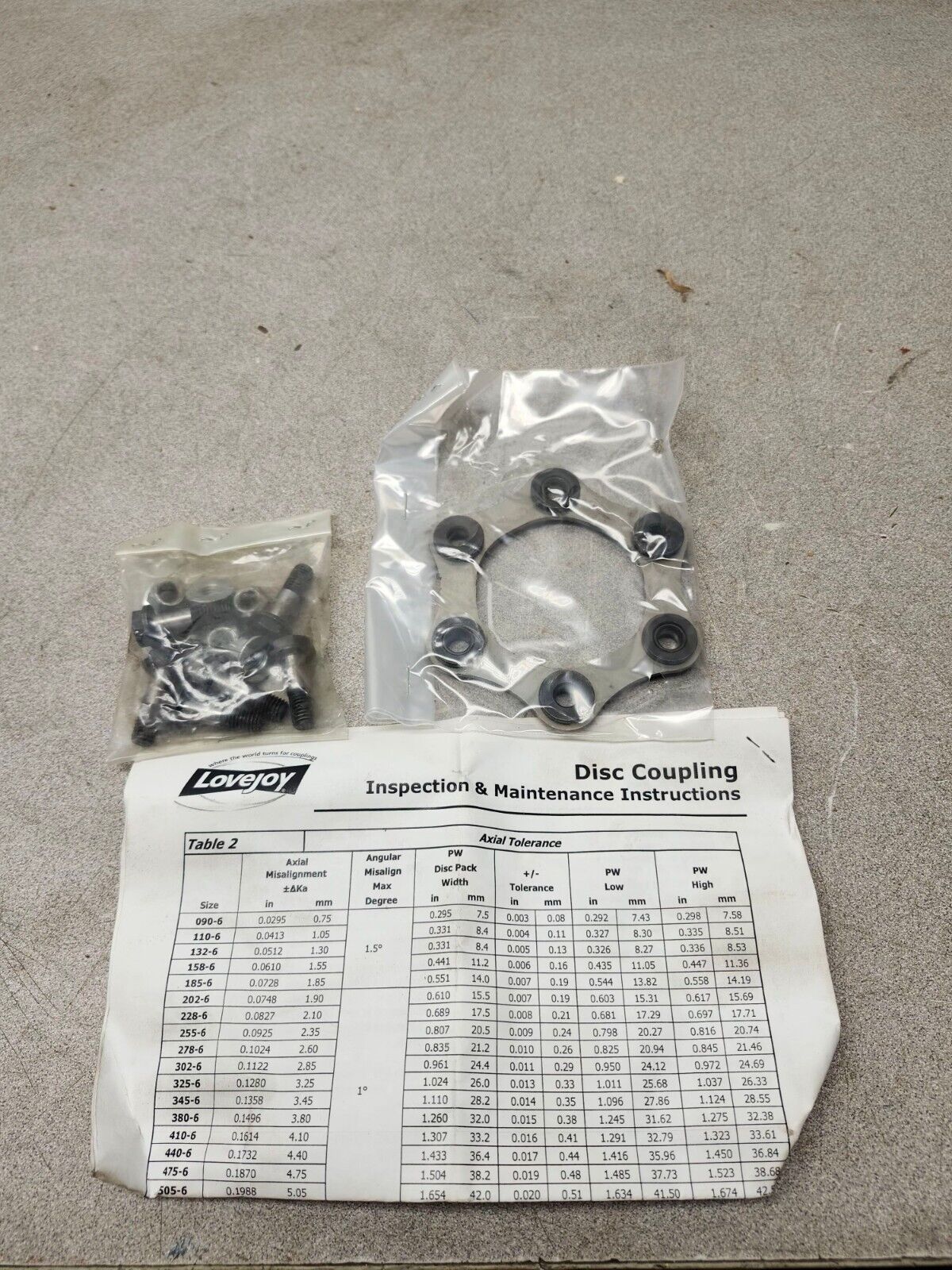 NEW IN BOX LOVEJOY 110-6 DISC PACK KIT 69790491429