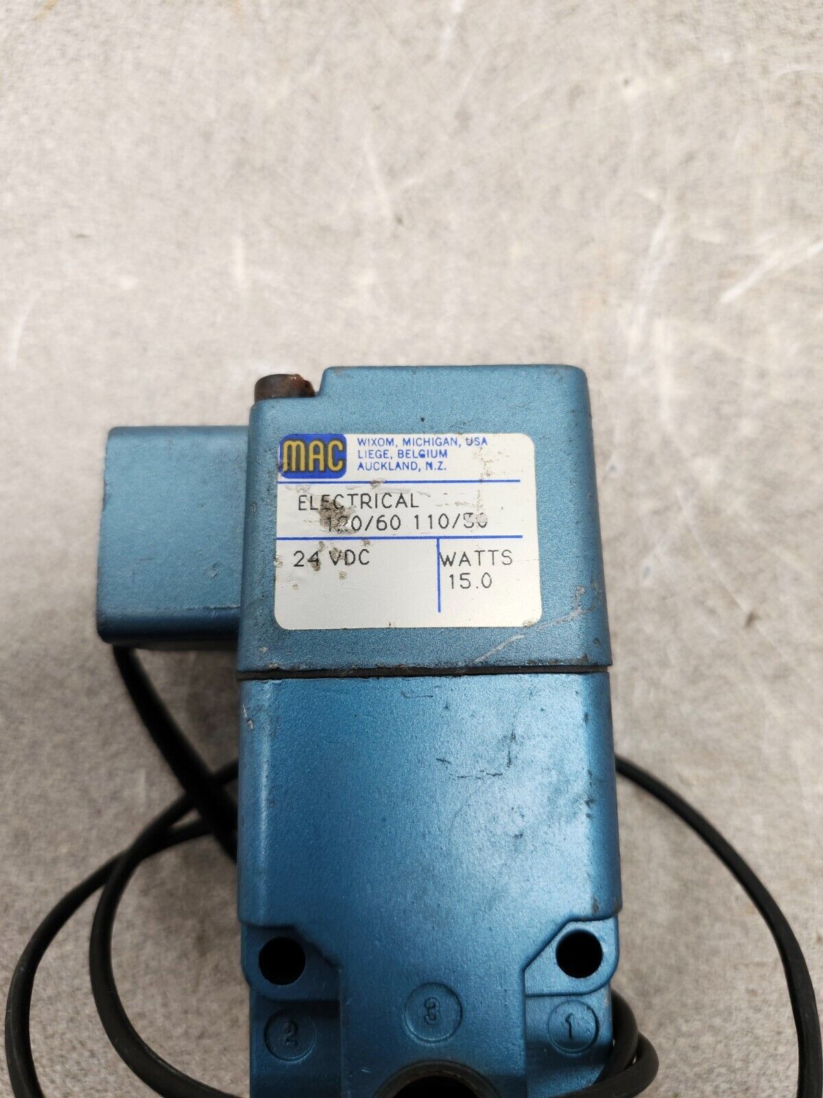 USED MAC Pneumatic Solenoid Valve, 110/120 V, 50/60 HZ, 24 VDC, 15.0 W 224B-111C