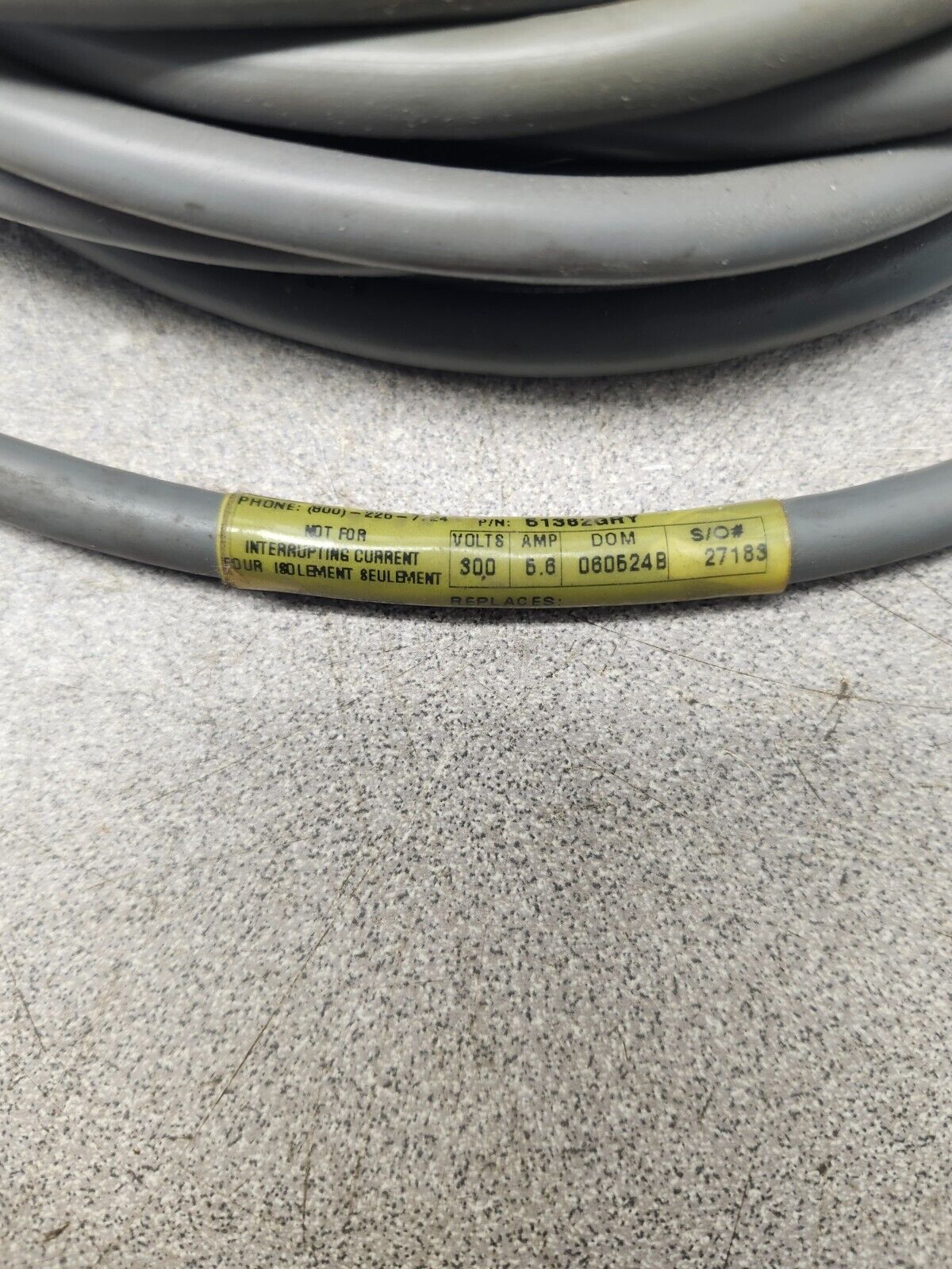 NEW NO BOX BRAD HARRISON WOODHEAD CONNOTIVITY CORDSET 300V 6.6 AMPS 51362GRY