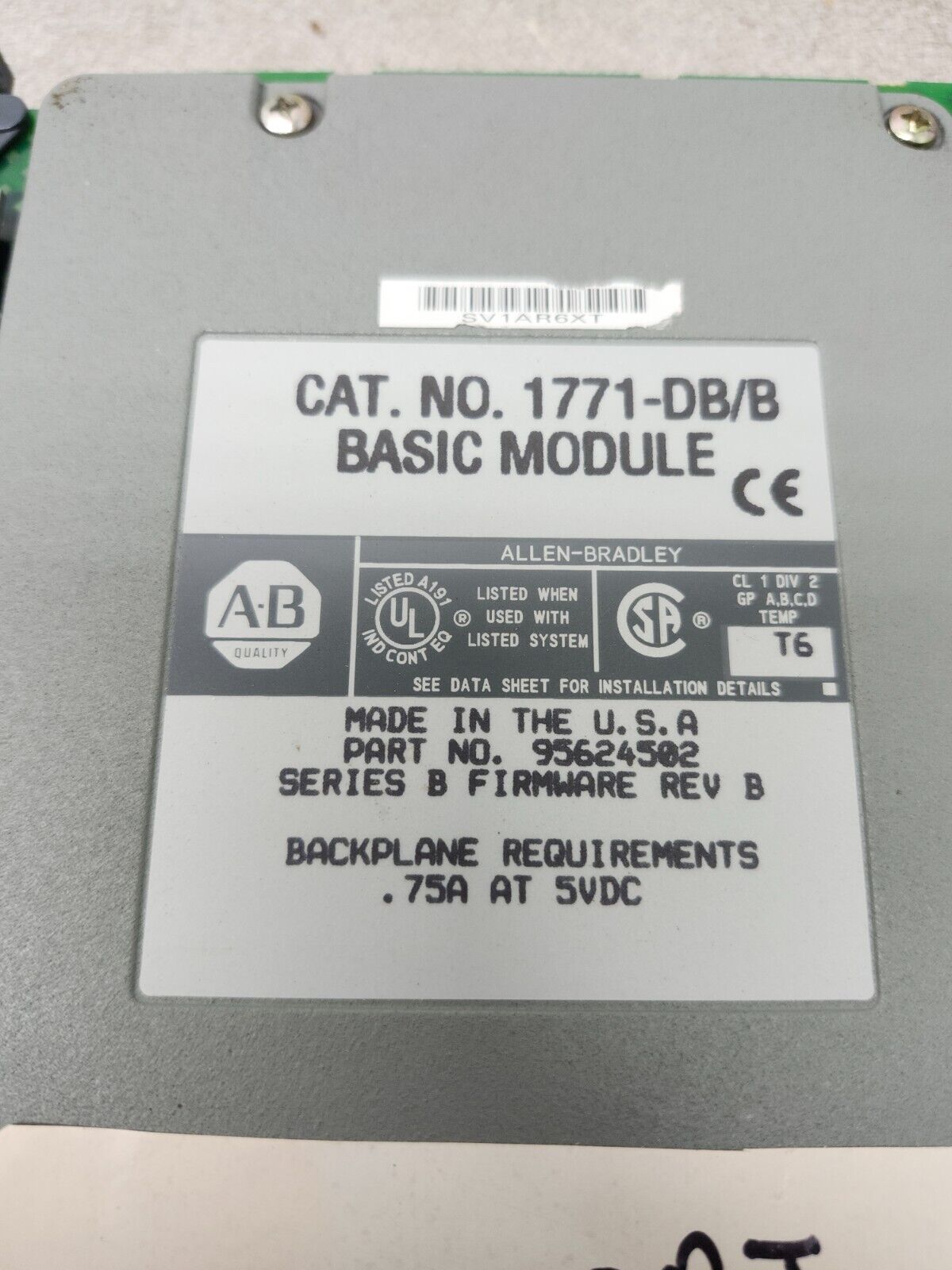 USED ALLEN BRADLEY BASIC MODULE 1771-DB/B