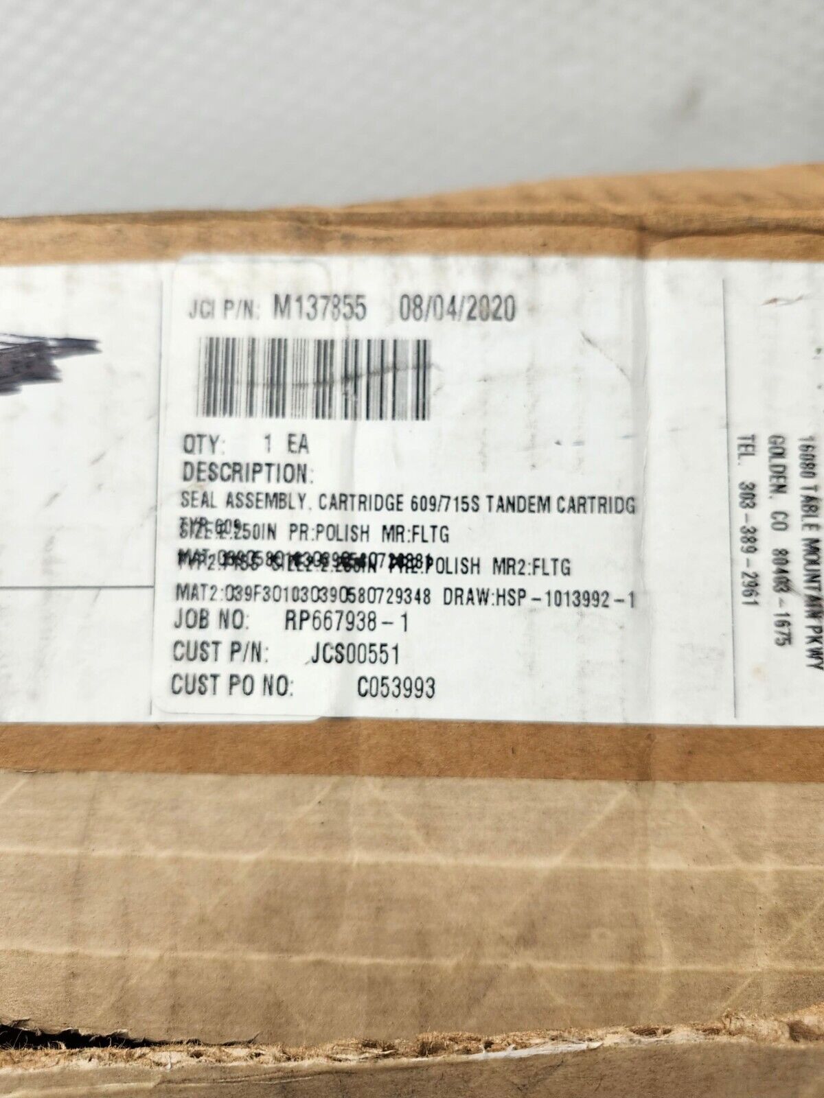 NEW IN BOX JOHN CRANE 2'' SEAL ASSEMBLY CARTIDGE 609/715S TANDEM CARTRIDGE