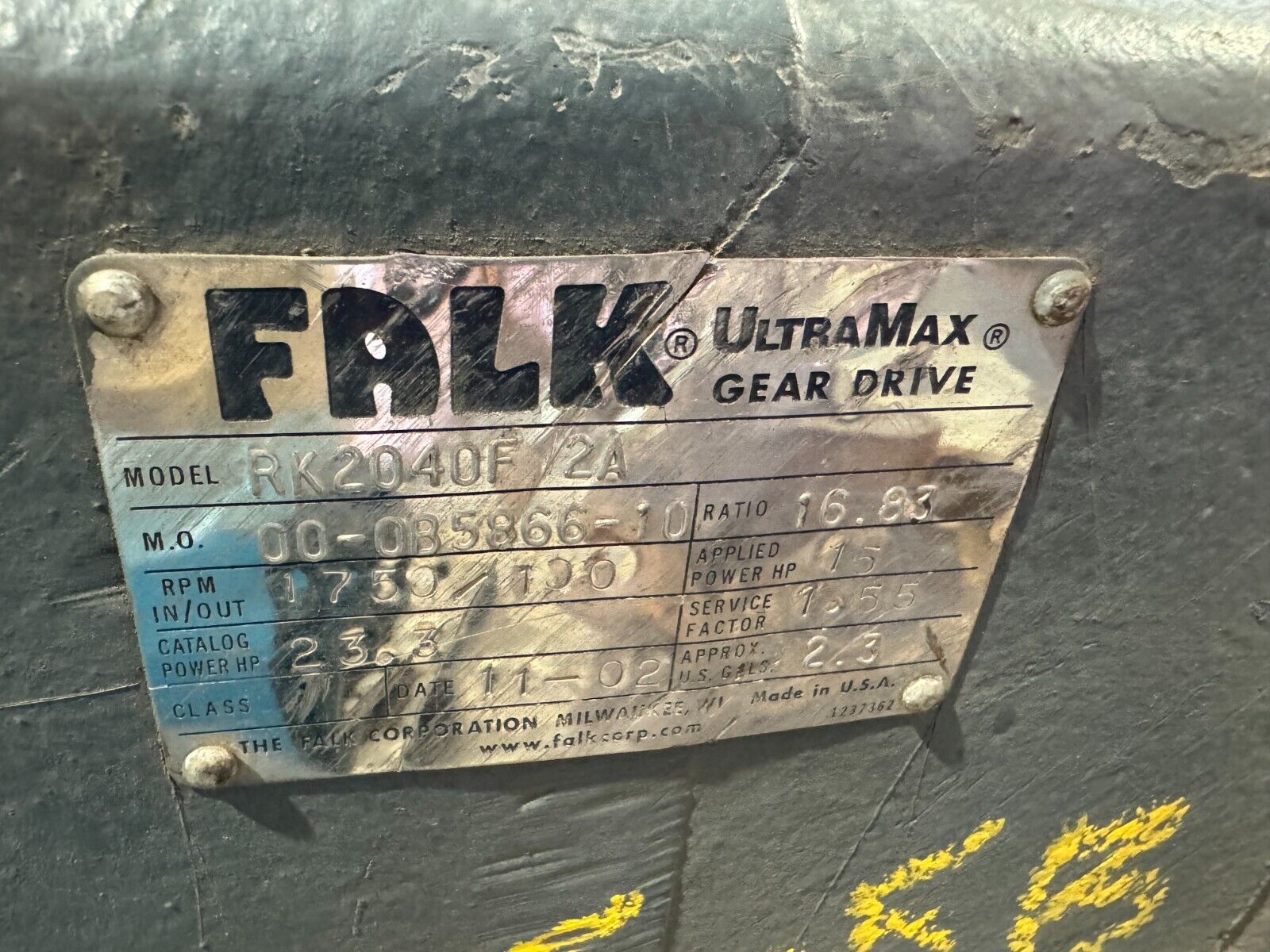 UNUSED SURPLUS FALK ULTRAMAX GEAR DRIVE 16.83 RATIO REDUCER RK2040F 2A