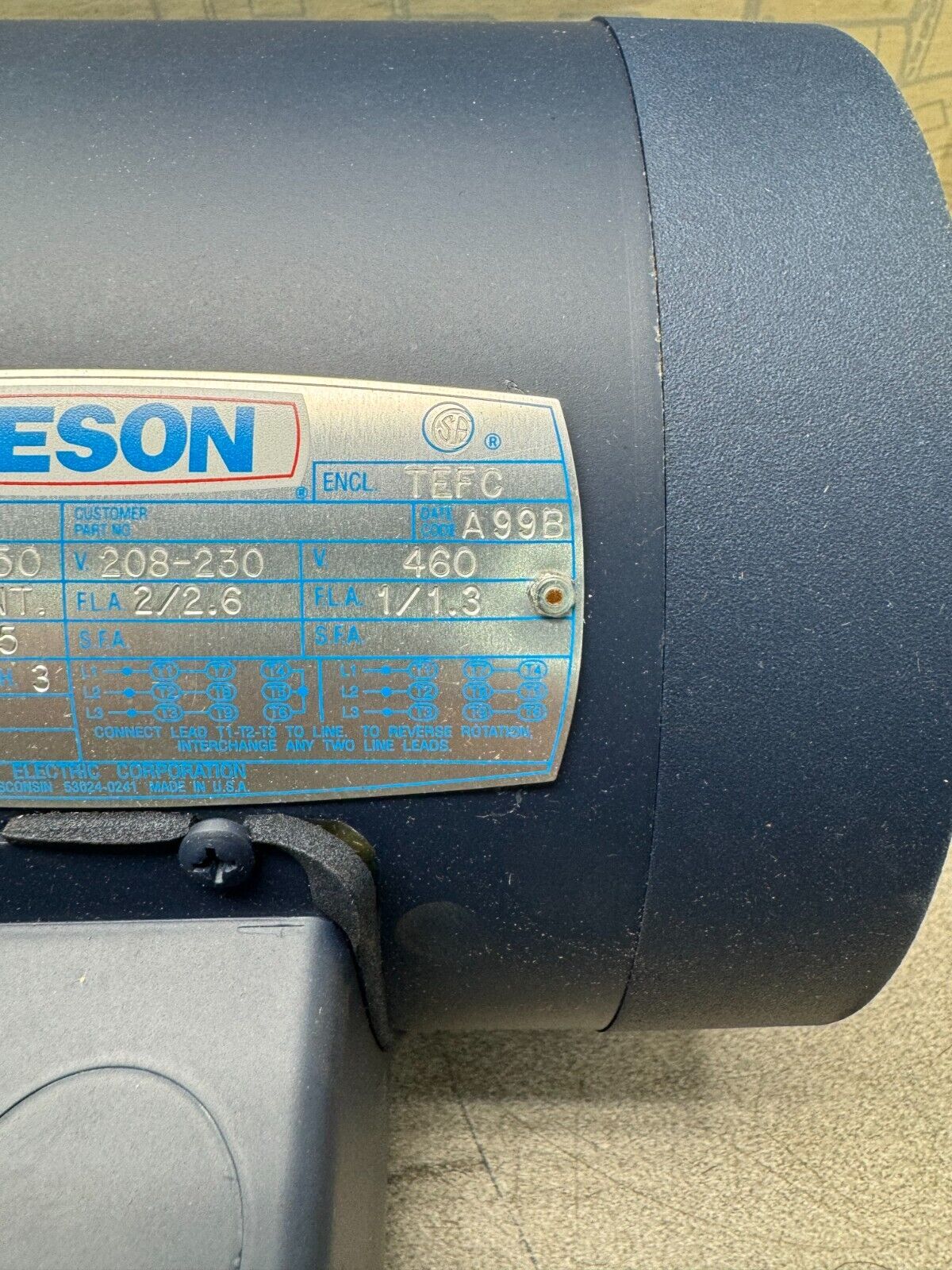 NEW LEESON 1/2HP MOTOR 3450/2850RPM 208-230V. 114176.00 MODEL C6T34FC42A