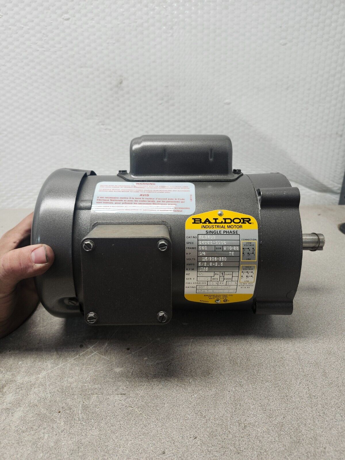 NEW IN BOX BALDOR INDUSTRIAL MOTOR H.P. 1/4, 60HZ, 1PH,  kl3403