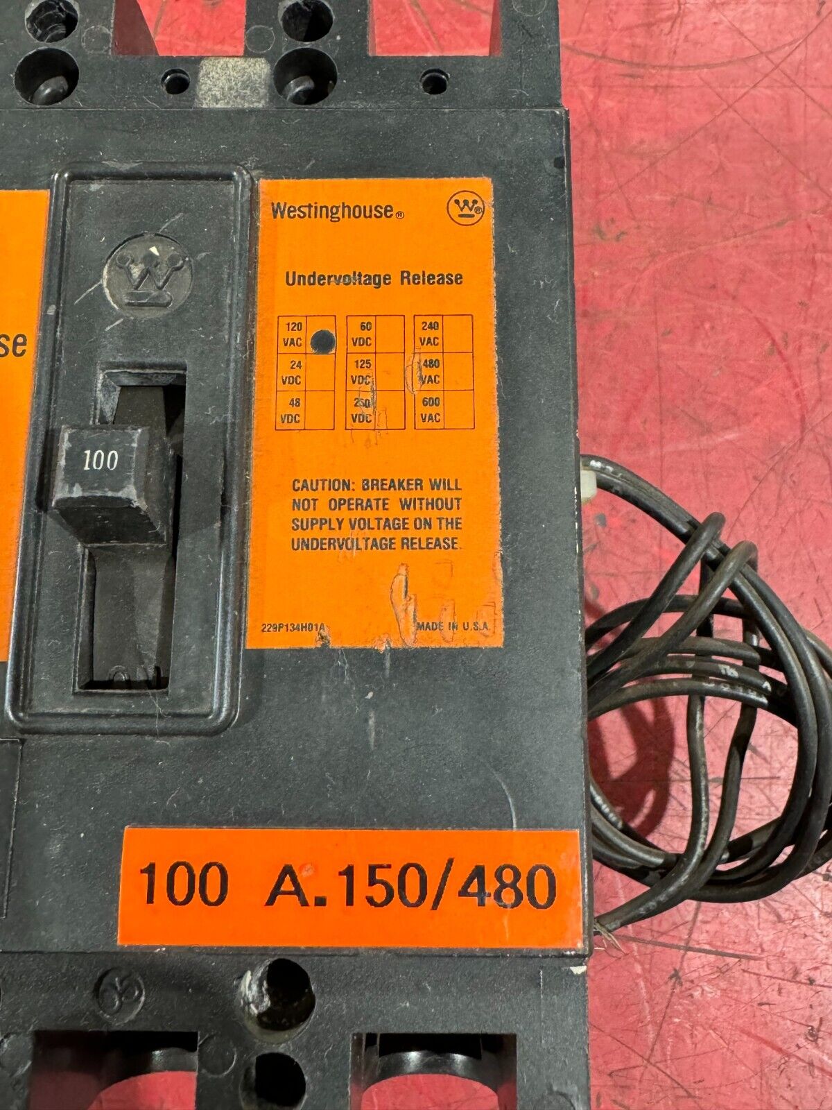 USED WESTINGHOUSE 100AMP 3POLE MINING CIRCUIT BREAKER 229P070H01A