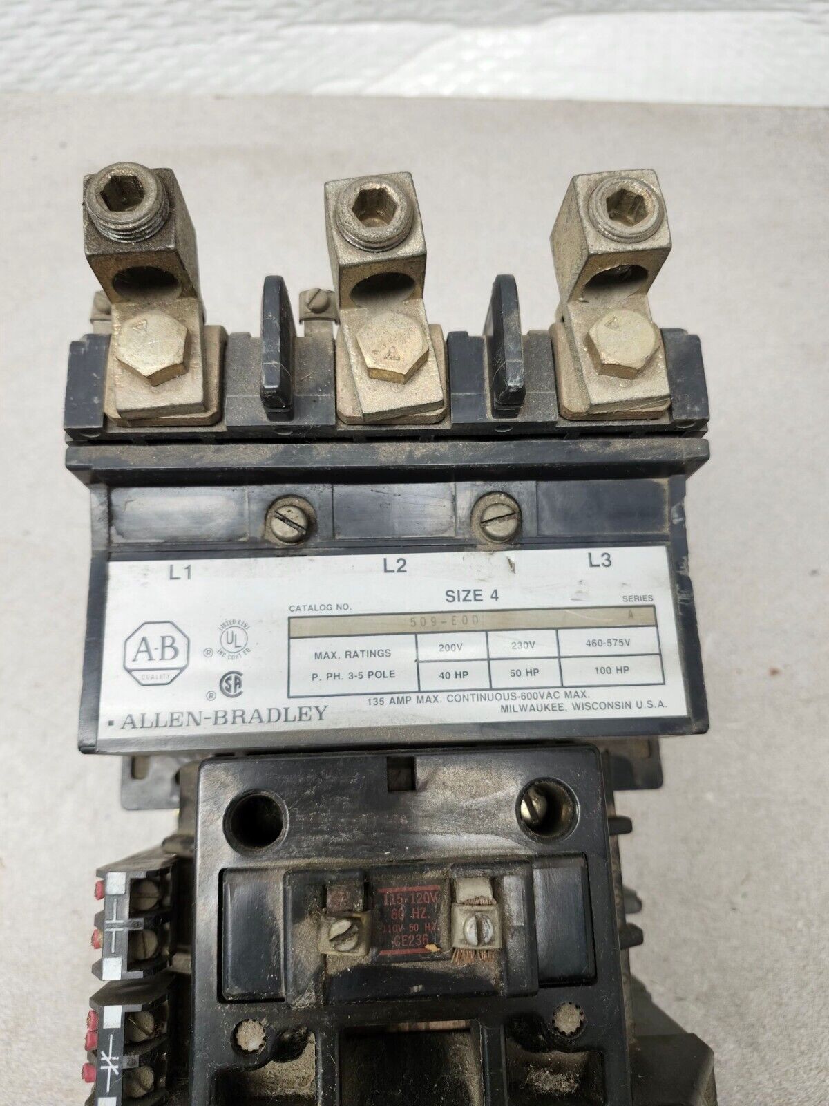 USED NO BOX Allen-Bradley Starter Size 4 120 VAC Coil 509-EOD