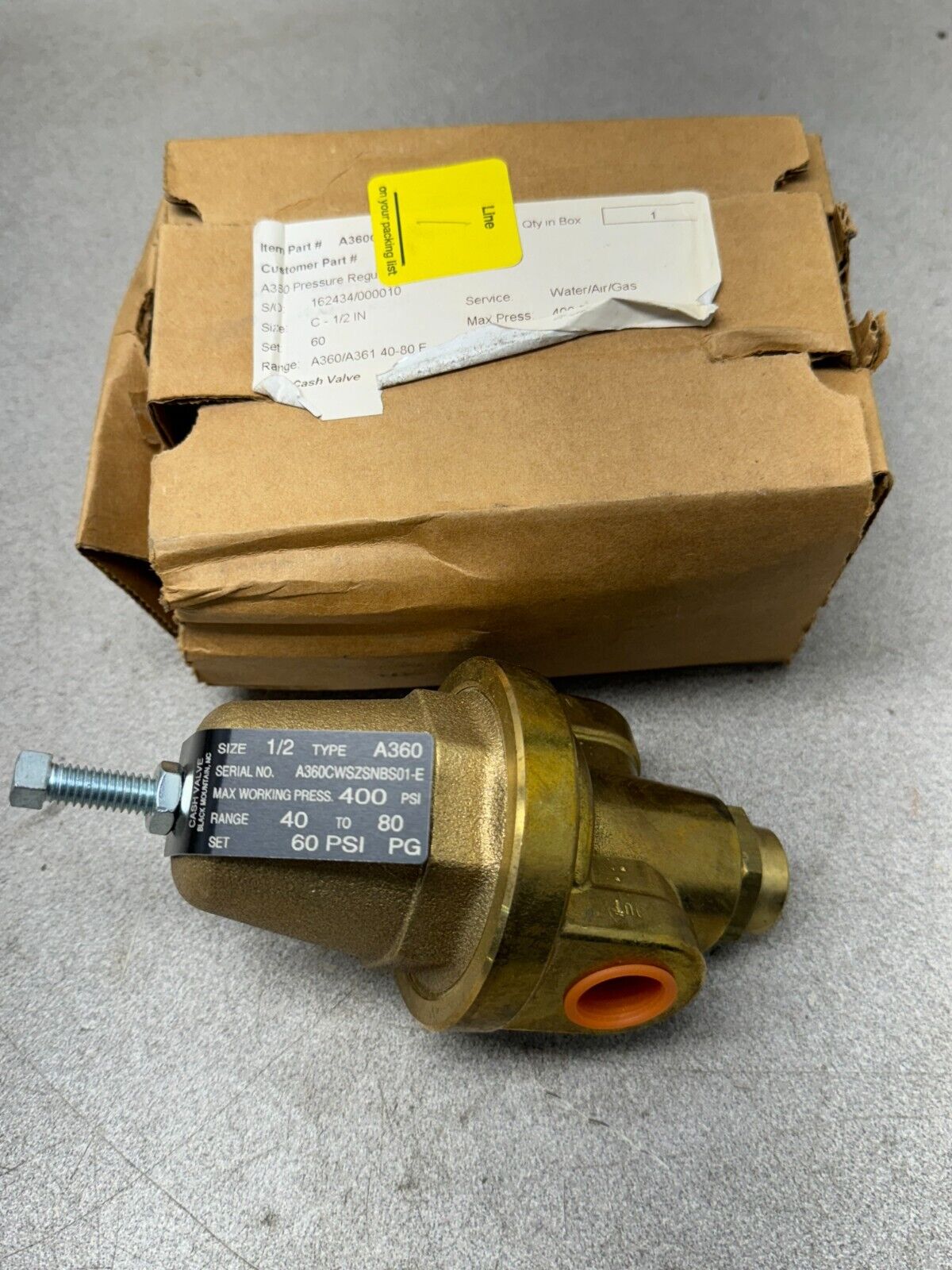 NEW CASH VALVE 1/2" TYPE A360 REGULATOR SET 60 PSI. RANGE 40-80