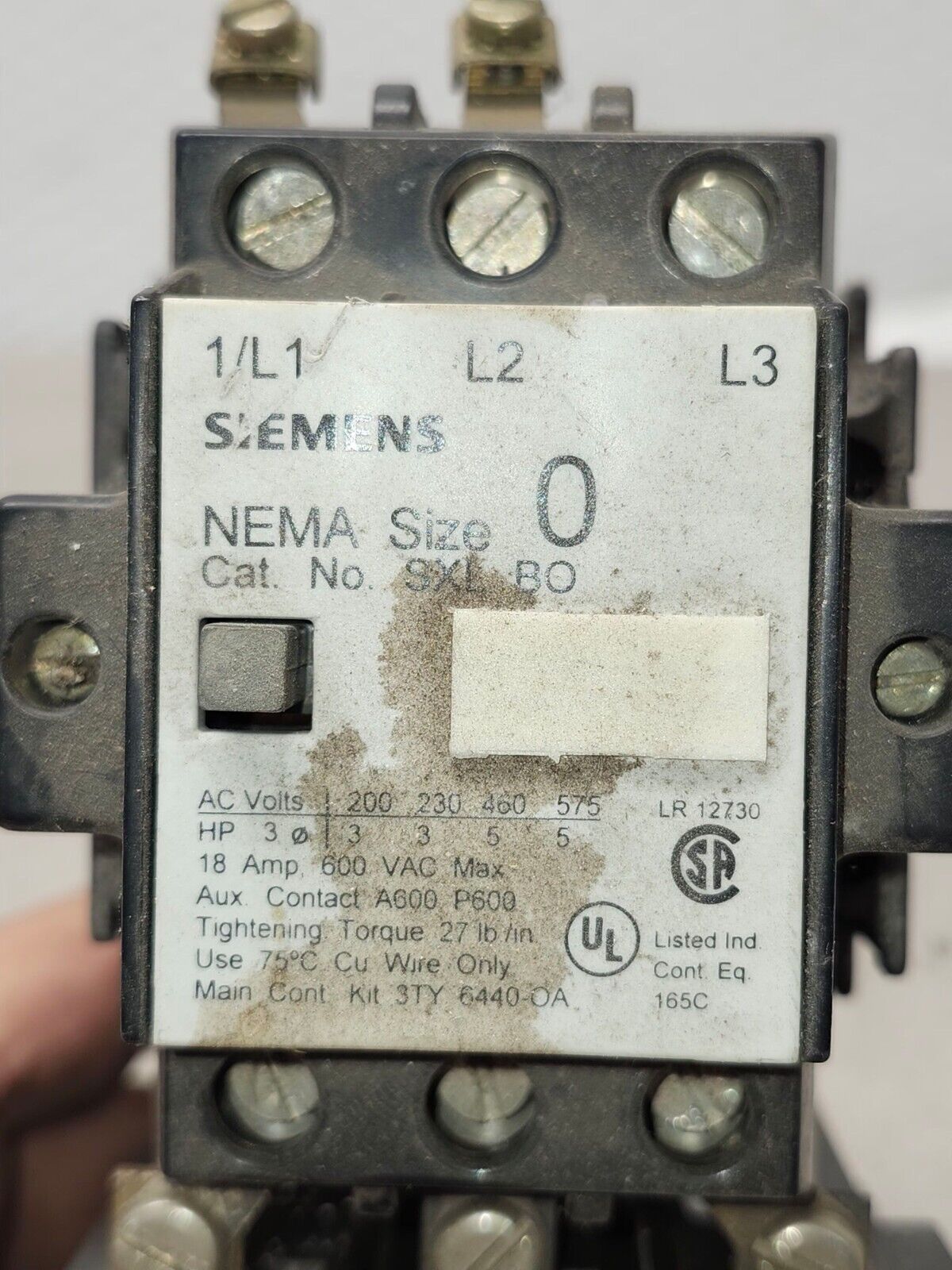 USED SIEMENS NEMA SXL-B0 Starter with Siemens SA 13A Relay 600 vac