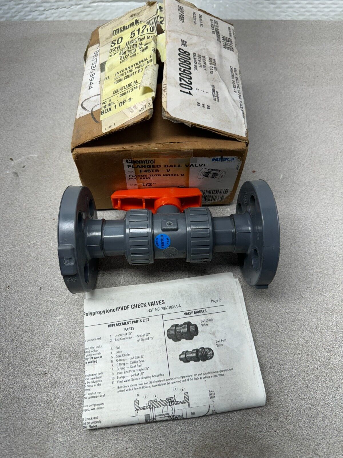 NEW IN BOX NIBCO CHEMTROL 1/2" FLANGED BALL VALVE F45TB-V