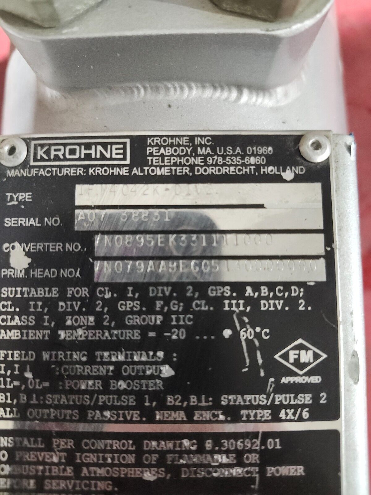 USED KROHNE FLOW METER ALTOMETER IFM4042K-DIV2