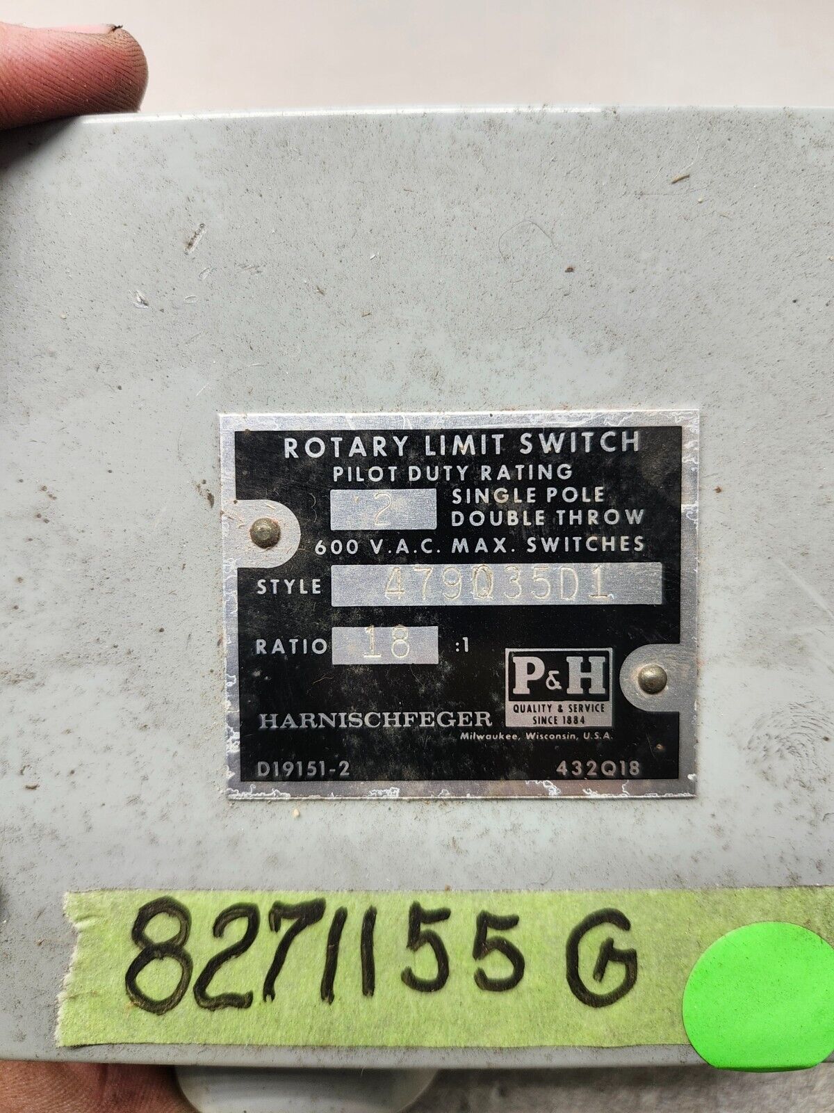 USED HARNISCHFEGER 2-Single Pole Double Throw 600V Rotary Limit Switch 479035D1