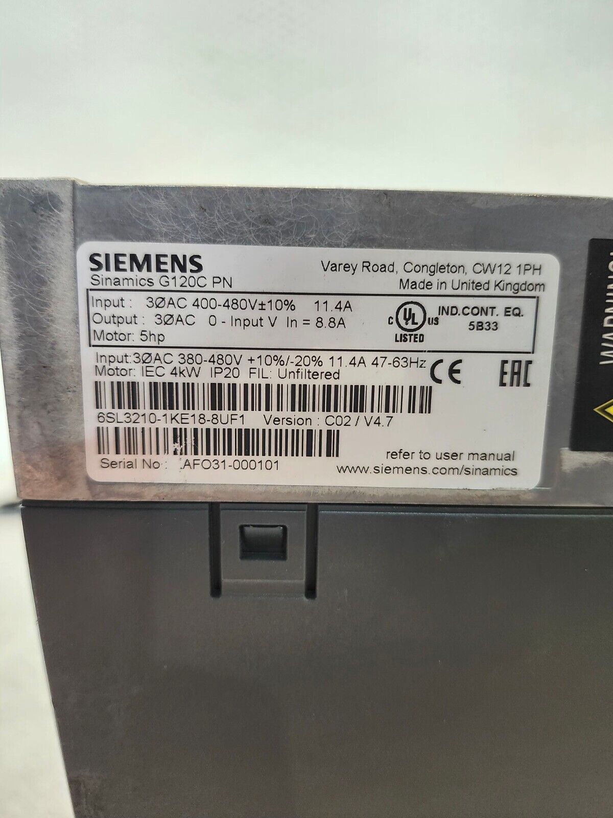 USED NO BOX SIEMENS Inverter 6SL3210-1KE18-8UF1