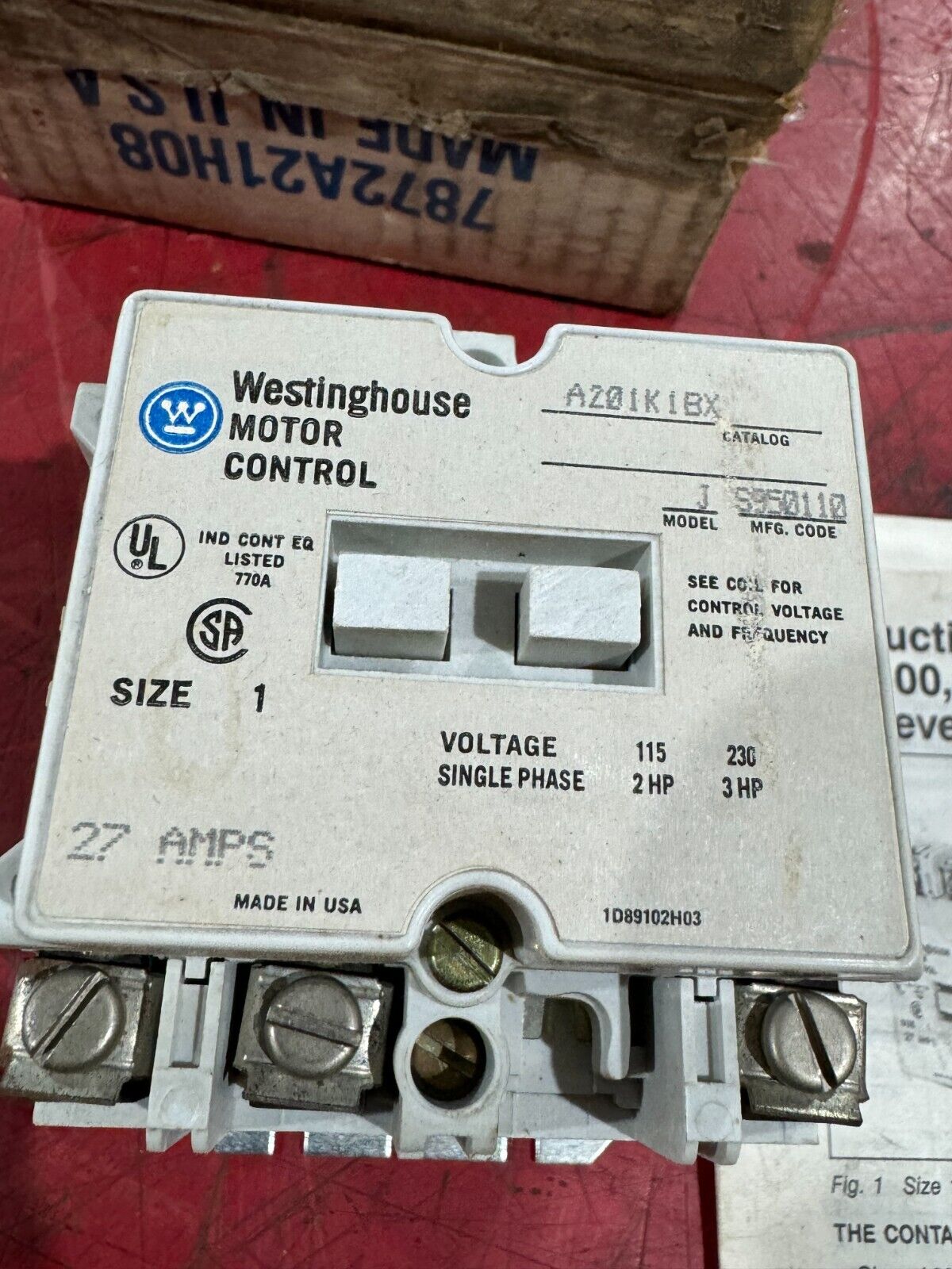 NEW WESTINGHOUSE SIZE 1 CONTACTOR 440/480V. COIL A201K1BX