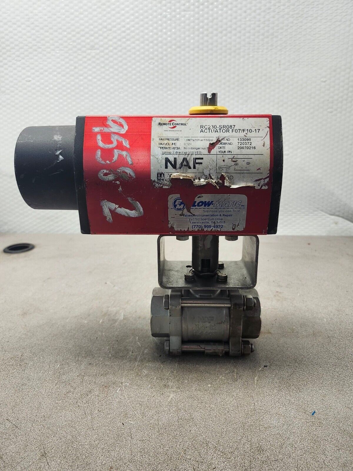 USED Rotork Actuator F07/F10-17 RC230-SR087 WITH NAF 1 1/4-32 16216-0069