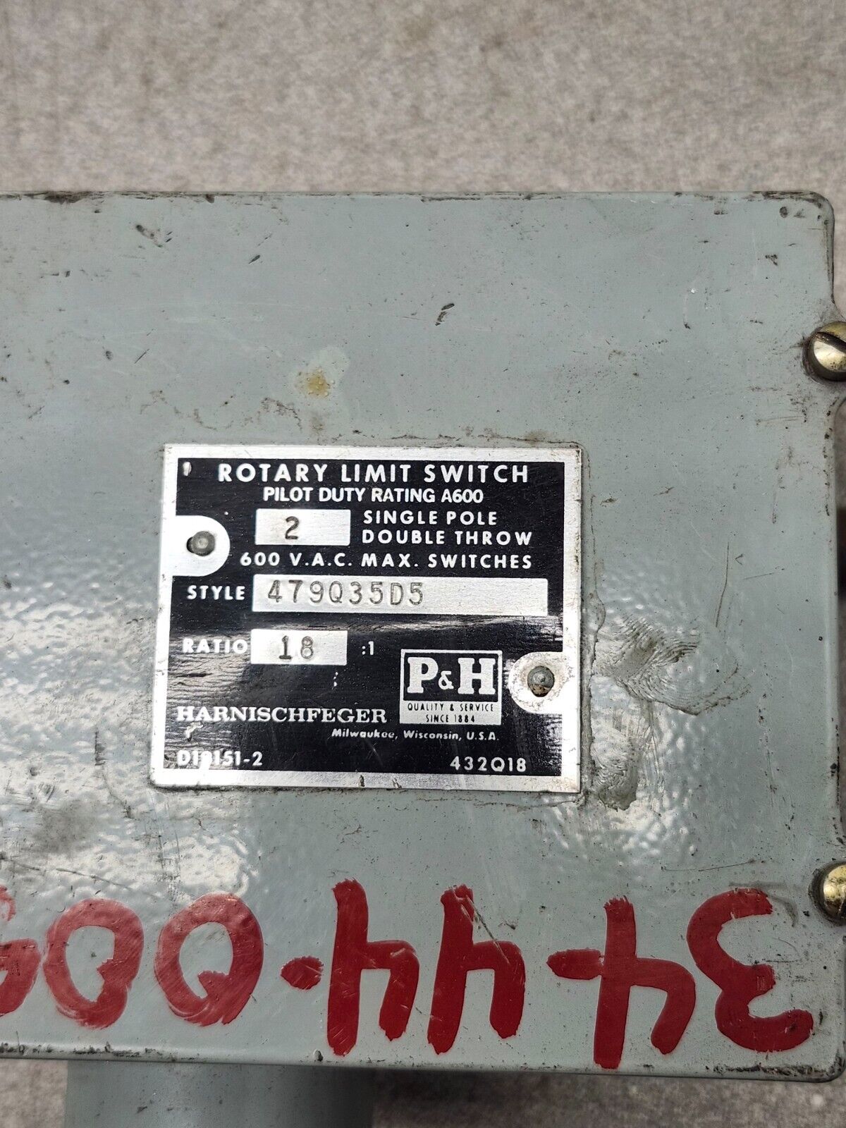 USED P&h Harnischfeger 479Q35D5 Rotary Limit Switch 18:1 RATIO