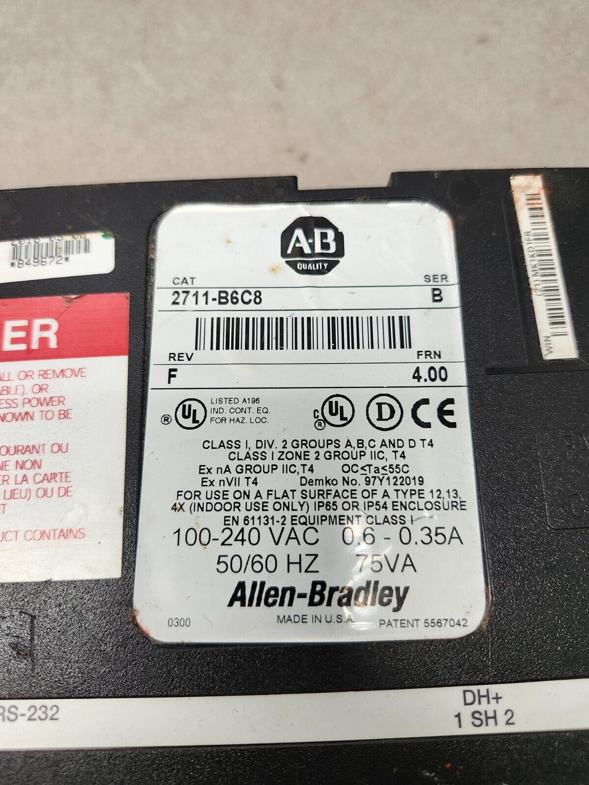 USED Allen-Bradley PANELVIEW 2711-B6C8L1 SERIES B