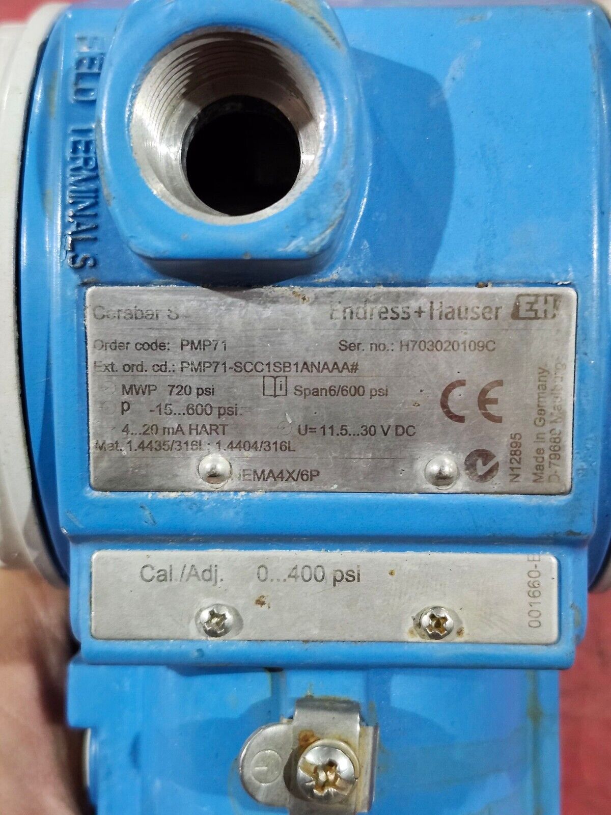 USED ENDRESS + HAUSER HYDROSTATIC LEVEL TRANSMITTER PMP71-SCC1SB1ANAAA