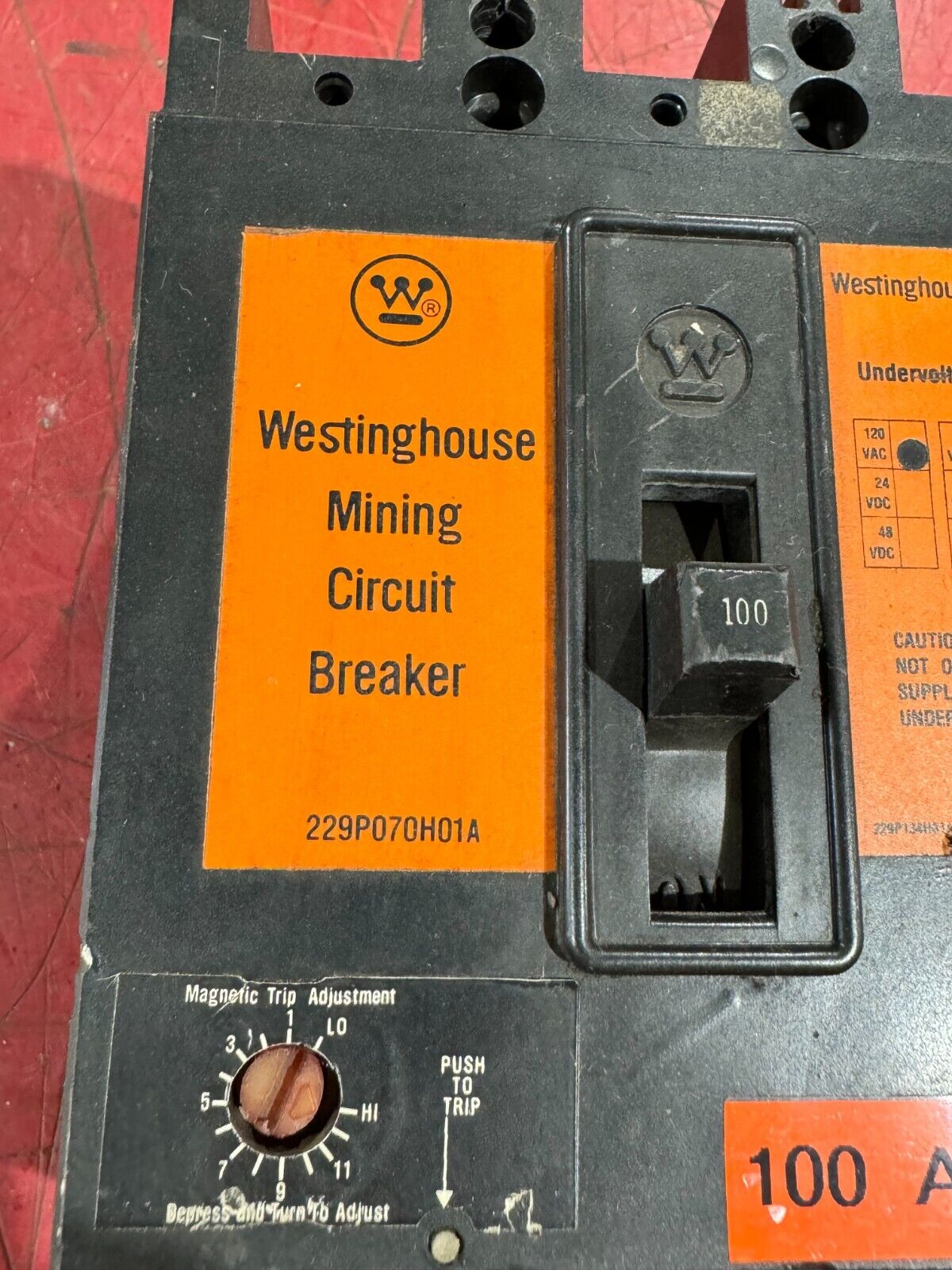 USED WESTINGHOUSE 100AMP 3POLE MINING CIRCUIT BREAKER 229P070H01A