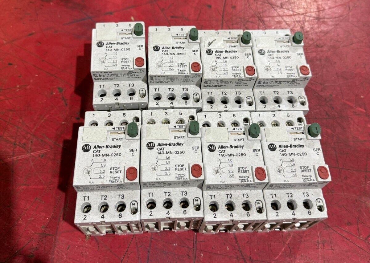 LOT OF 8 USED ALLEN-BRADLEY MANUAL MOTOR STARTERS 140-MN-0250 SERIES C