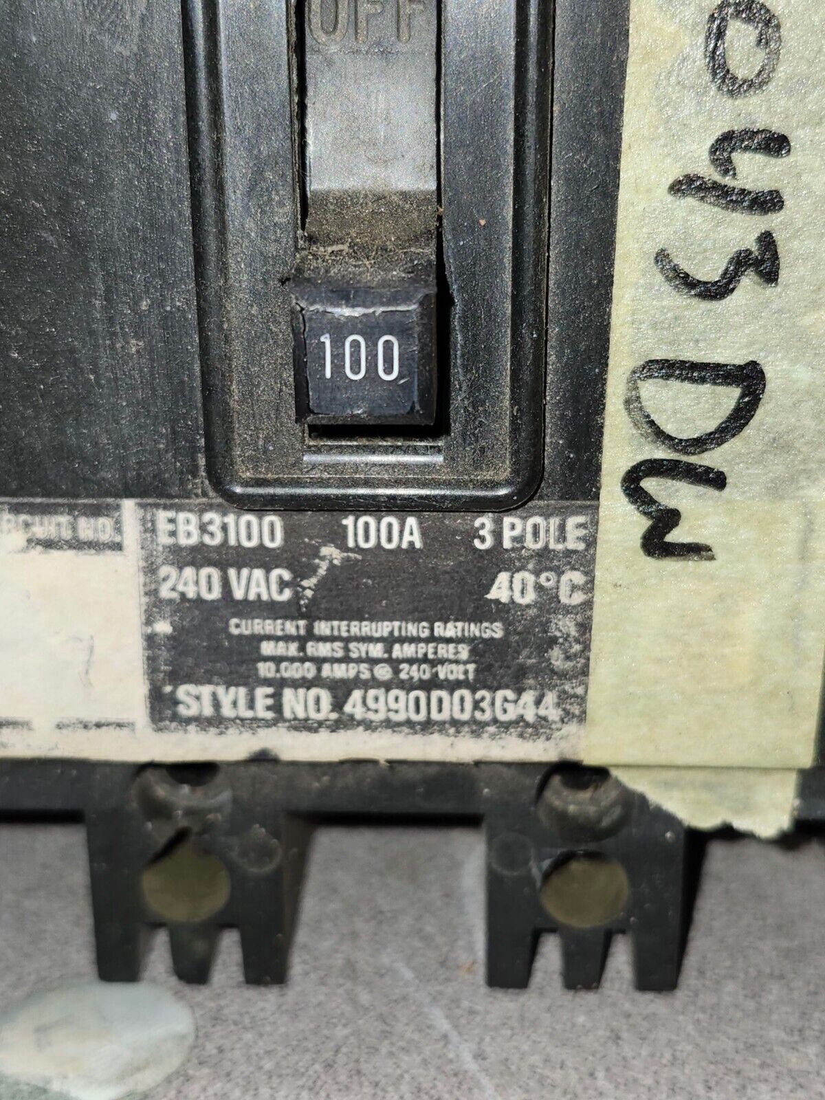 USED Westinghouse EB3100 100A 3 Pole Circuit Breaker 4990D03G44