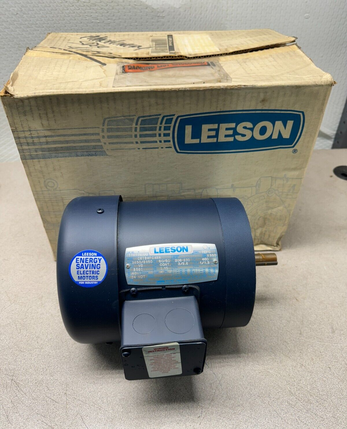 NEW LEESON 1/2HP MOTOR 3450/2850RPM 208-230V. 114176.00 MODEL C6T34FC42A