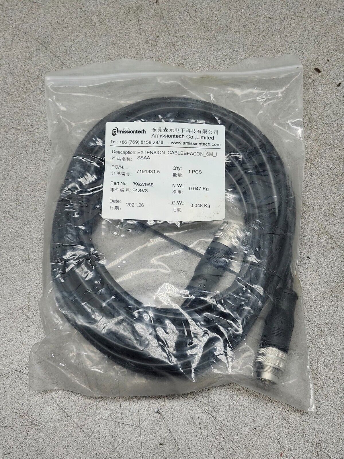 NEW IN PACKAGE AMISSIONTECH 6 METER EXTENSION CABLE 399279AB