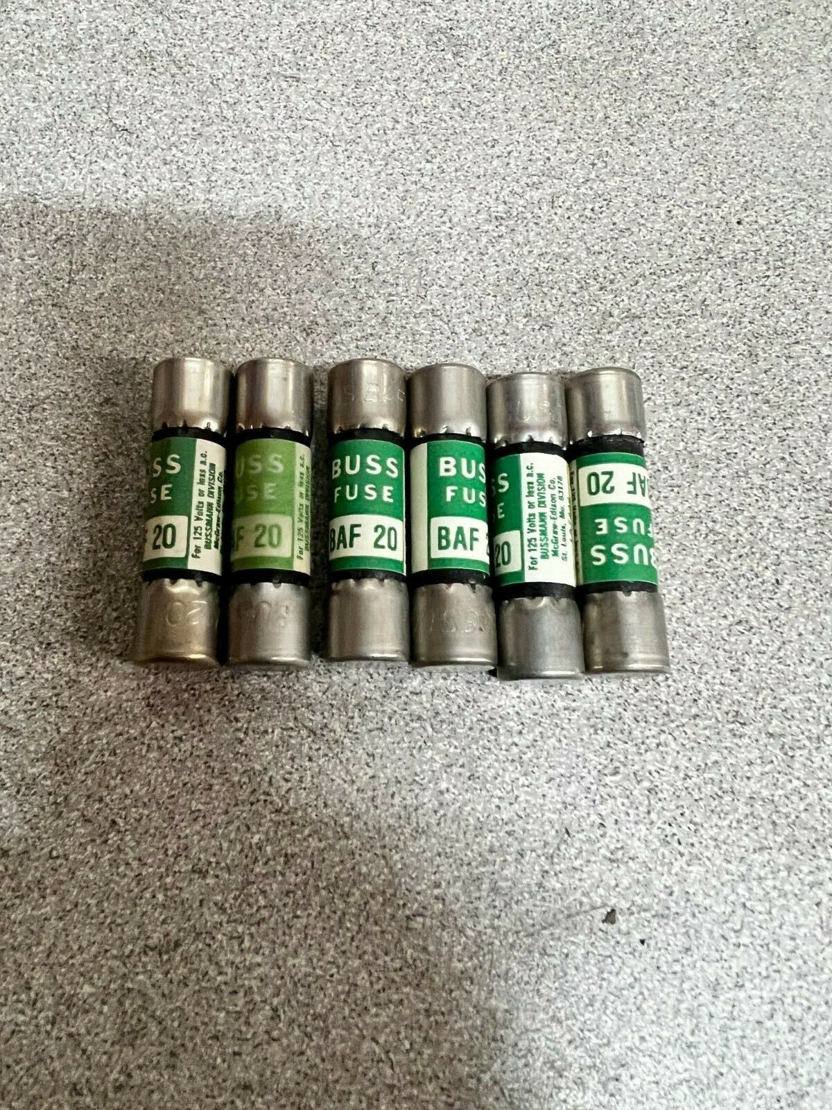 LOT OF 6 NEW NO BOX BUSS FUSE BAF20