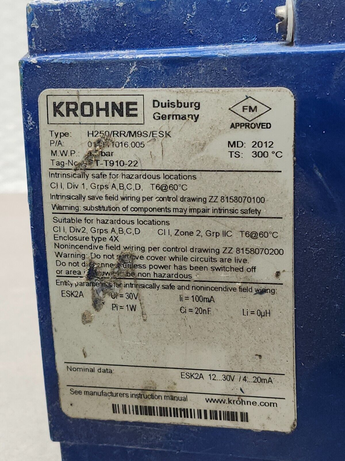 USED KROHNE H250/RR/MPS/ESK 1''